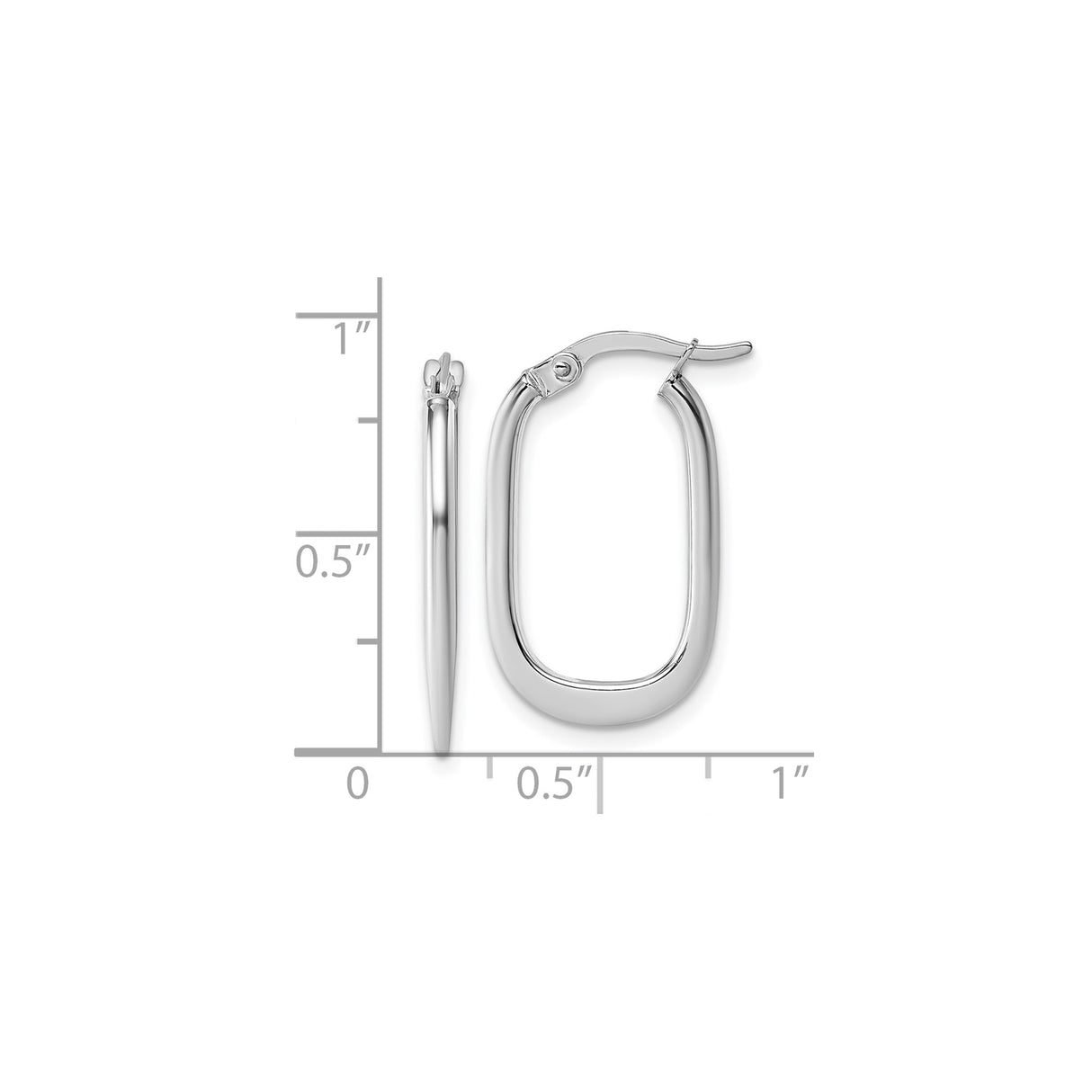 14k White Gold Oval Hoop Earrings, Sleek Polished Tapered Tube Design for Women