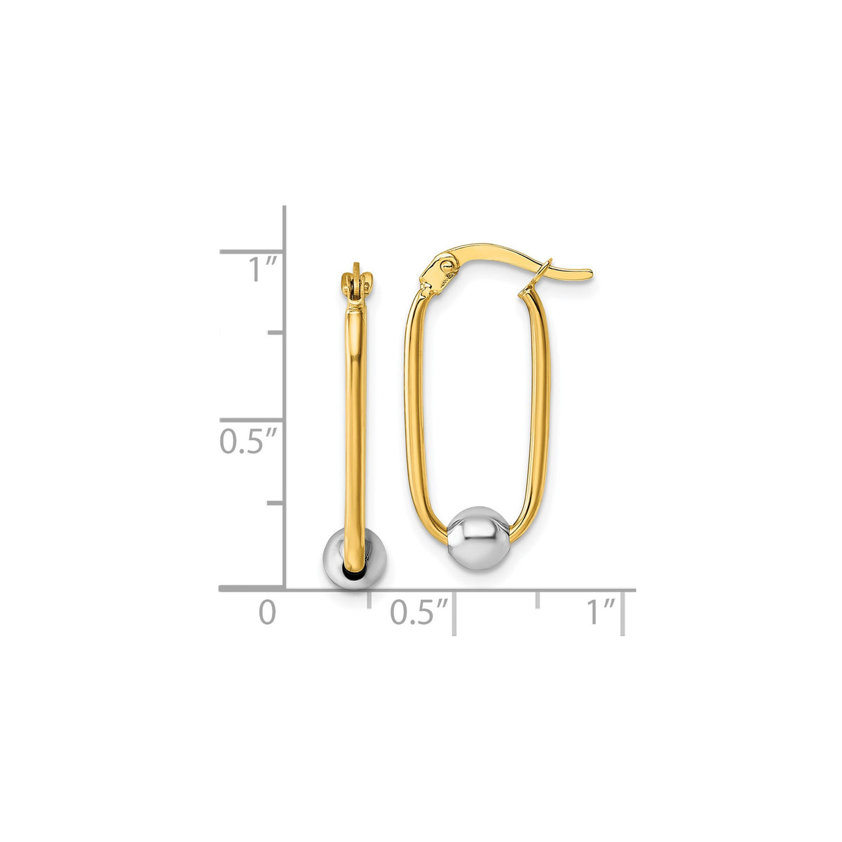 14k Two-Tone Gold Oval Hoop Earrings with Polished White Bead Accent, Modern Minimalist Design