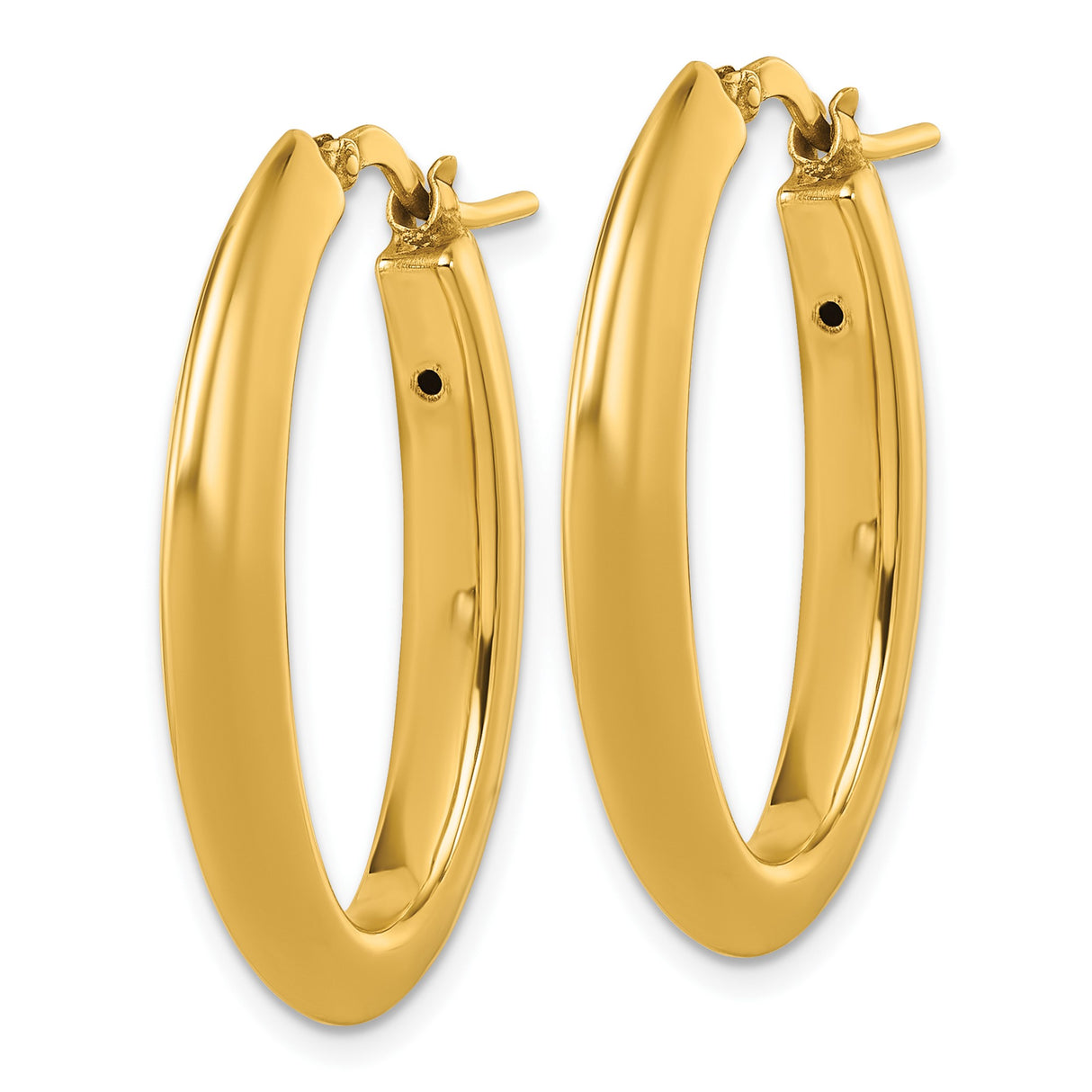14k Yellow Gold Oval Hoop Earrings with Smooth High Polish Finish, Lightweight Snap Back Closure