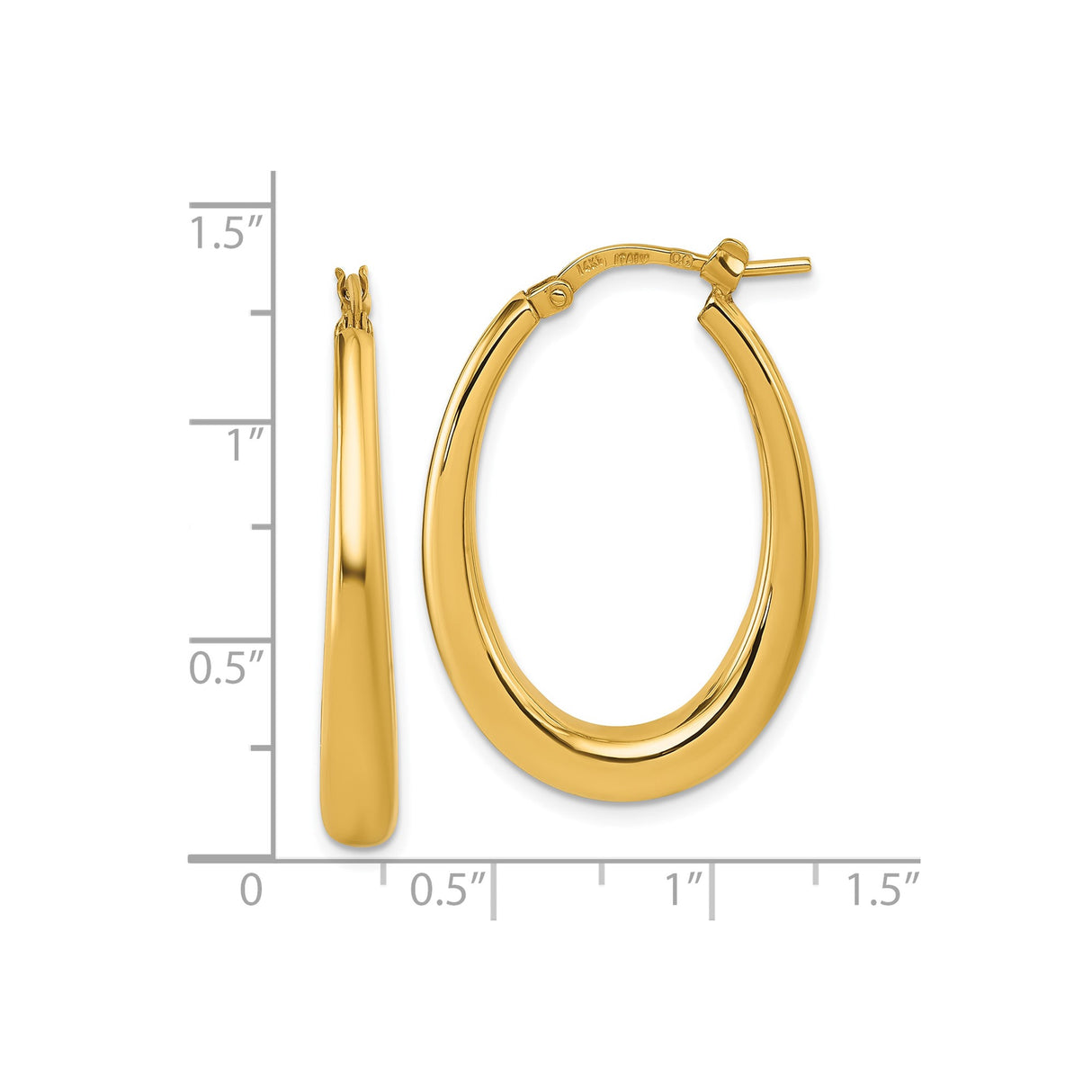 14k Yellow Gold Hoop Earrings with Tapered Oval Design and Polished Finish for Women