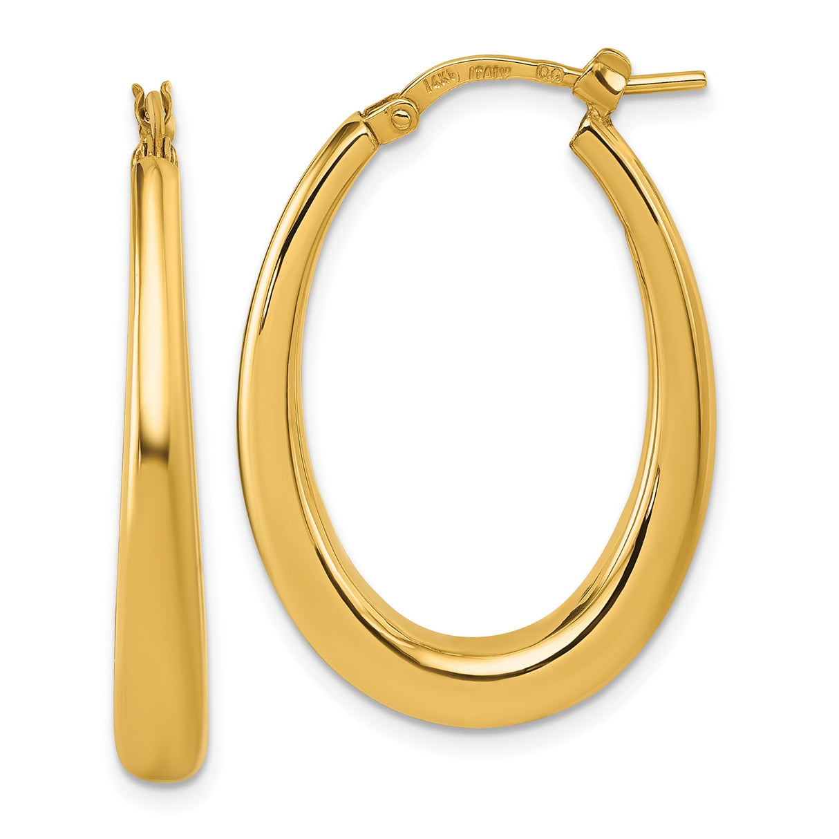 14k Yellow Gold Hoop Earrings with Tapered Oval Design and Polished Finish for Women