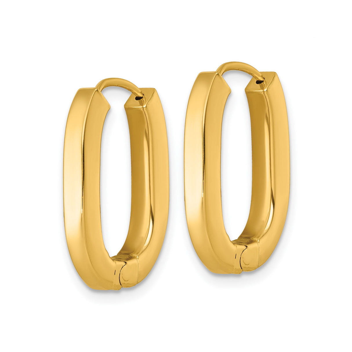 14k Yellow Gold Oval Hoop Earrings with Hinged Snap Closure, Sleek Minimalist Design