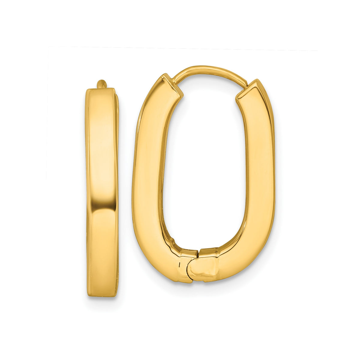 14k Yellow Gold Oval Hoop Earrings with Hinged Snap Closure, Sleek Minimalist Design