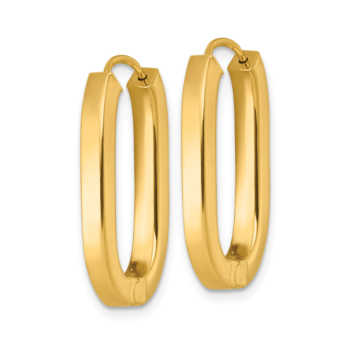 14k Yellow Gold Oval Hoop Earrings, Polished Lightweight Modern Hoops with Hinged Closure