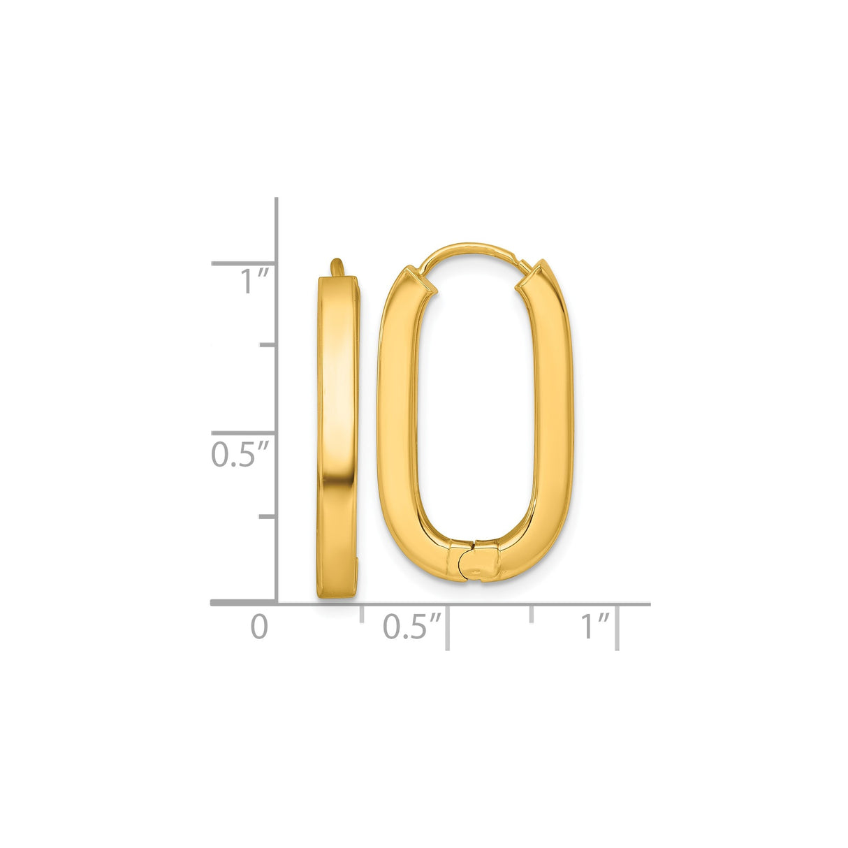 14k Yellow Gold Oval Hoop Earrings, Polished Lightweight Modern Hoops with Hinged Closure