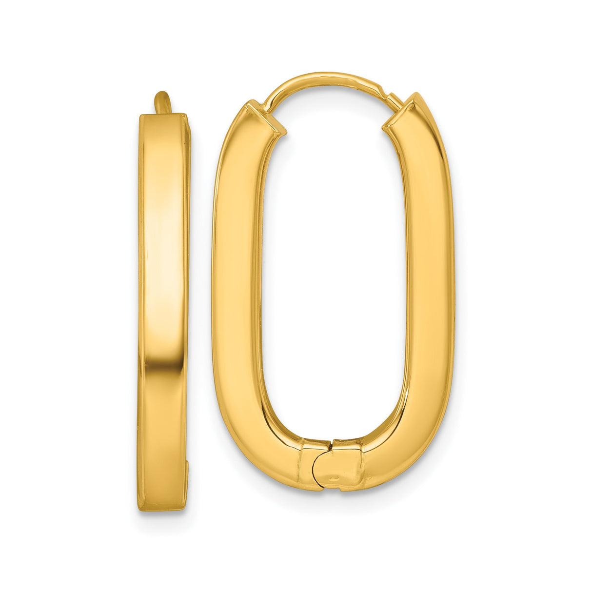 14k Yellow Gold Oval Hoop Earrings, Polished Lightweight Modern Hoops with Hinged Closure