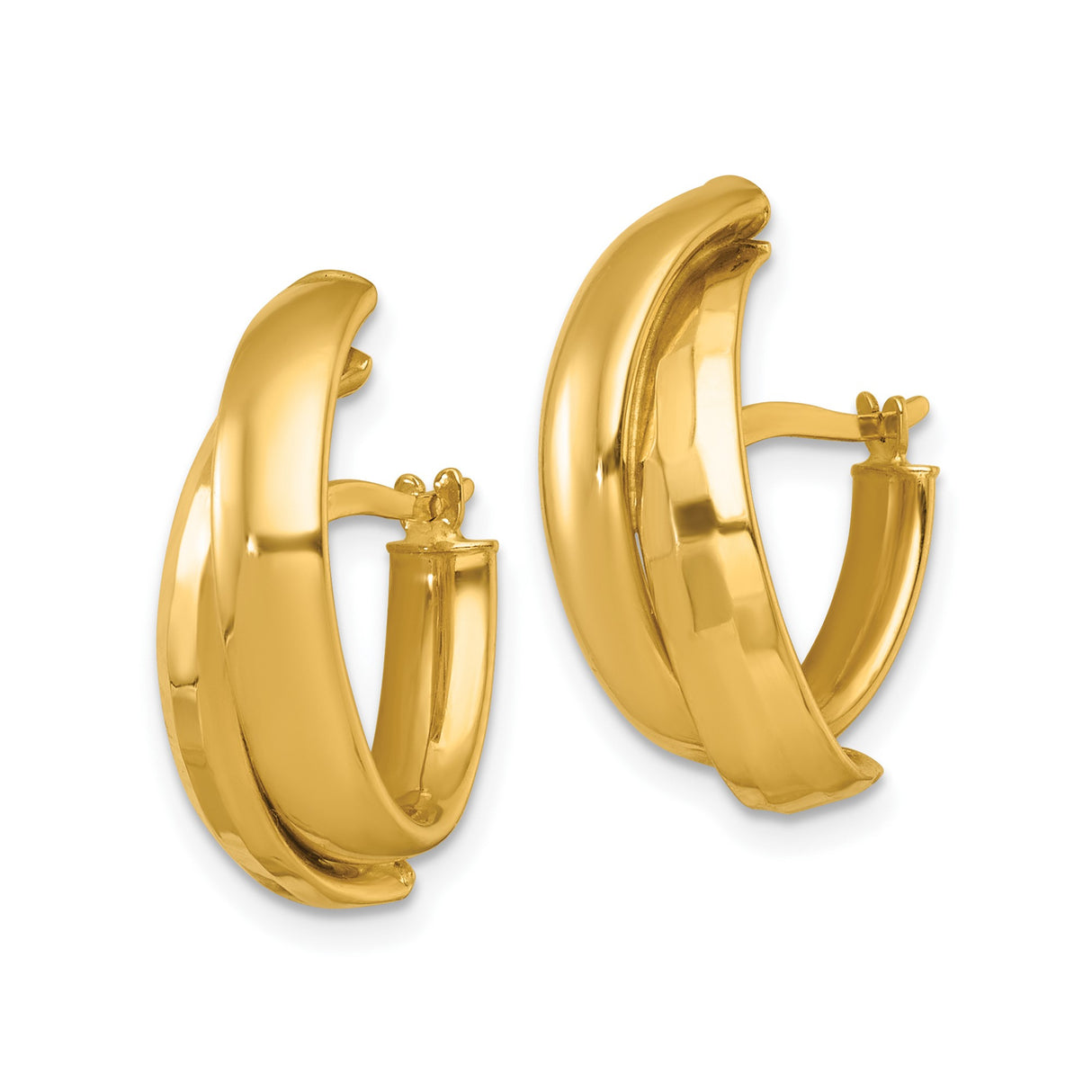 14k Yellow Gold Hoop Earrings, Polished Lightweight Design with Hinged Back Clasp