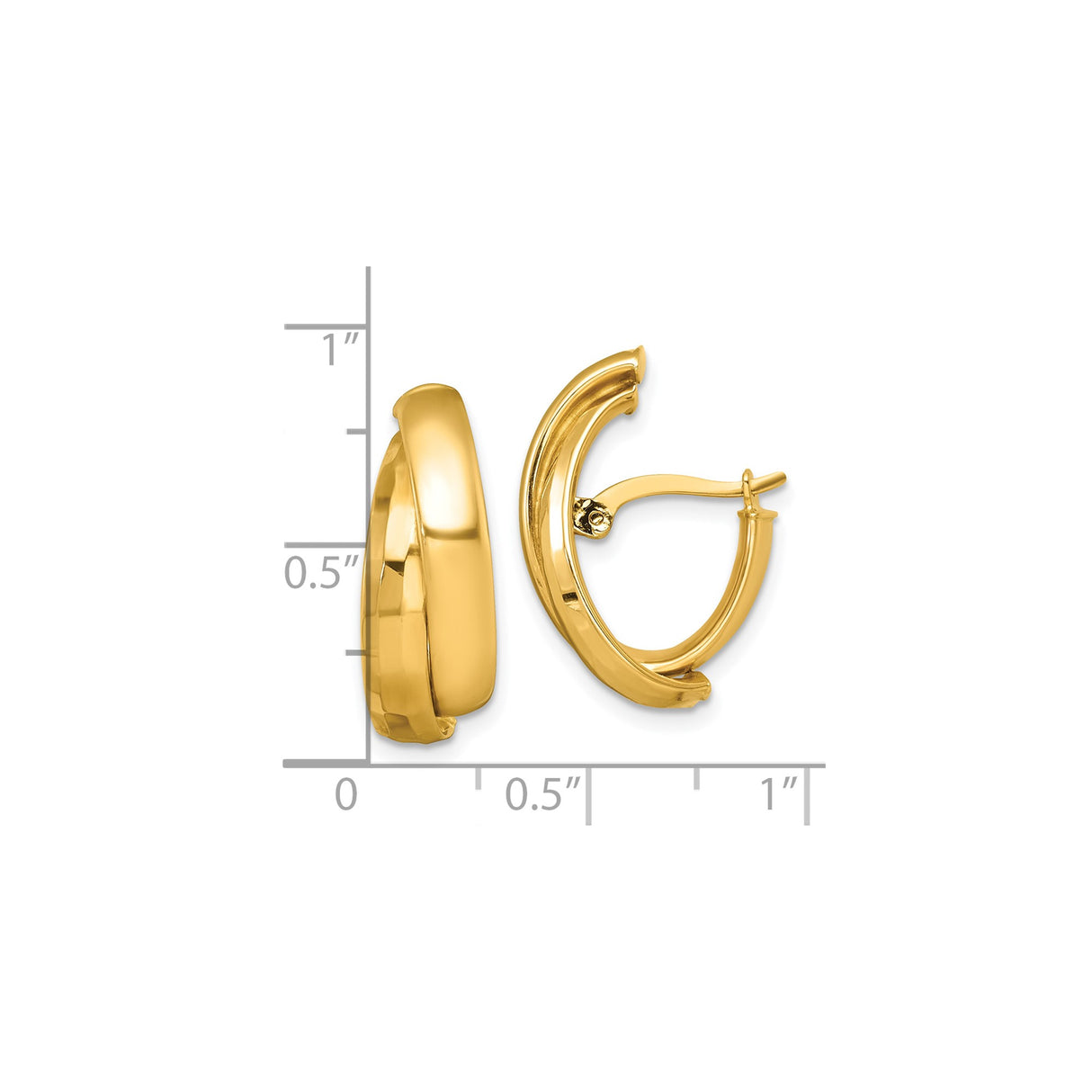 14k Yellow Gold Hoop Earrings, Polished Lightweight Design with Hinged Back Clasp