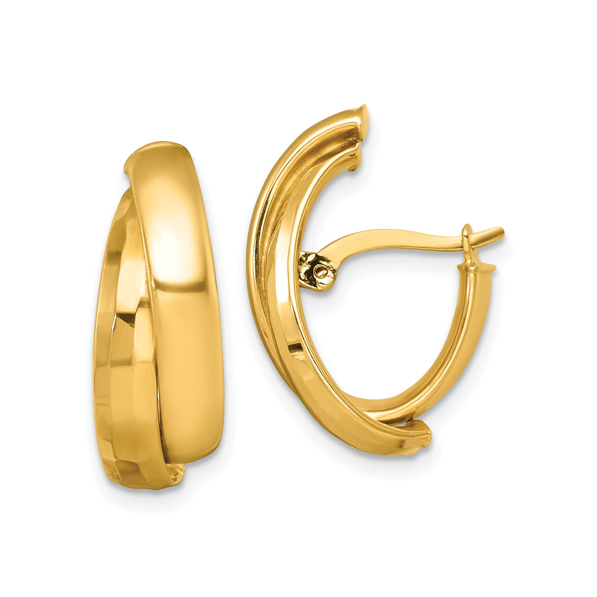 14k Yellow Gold Hoop Earrings, Polished Lightweight Design with Hinged Back Clasp