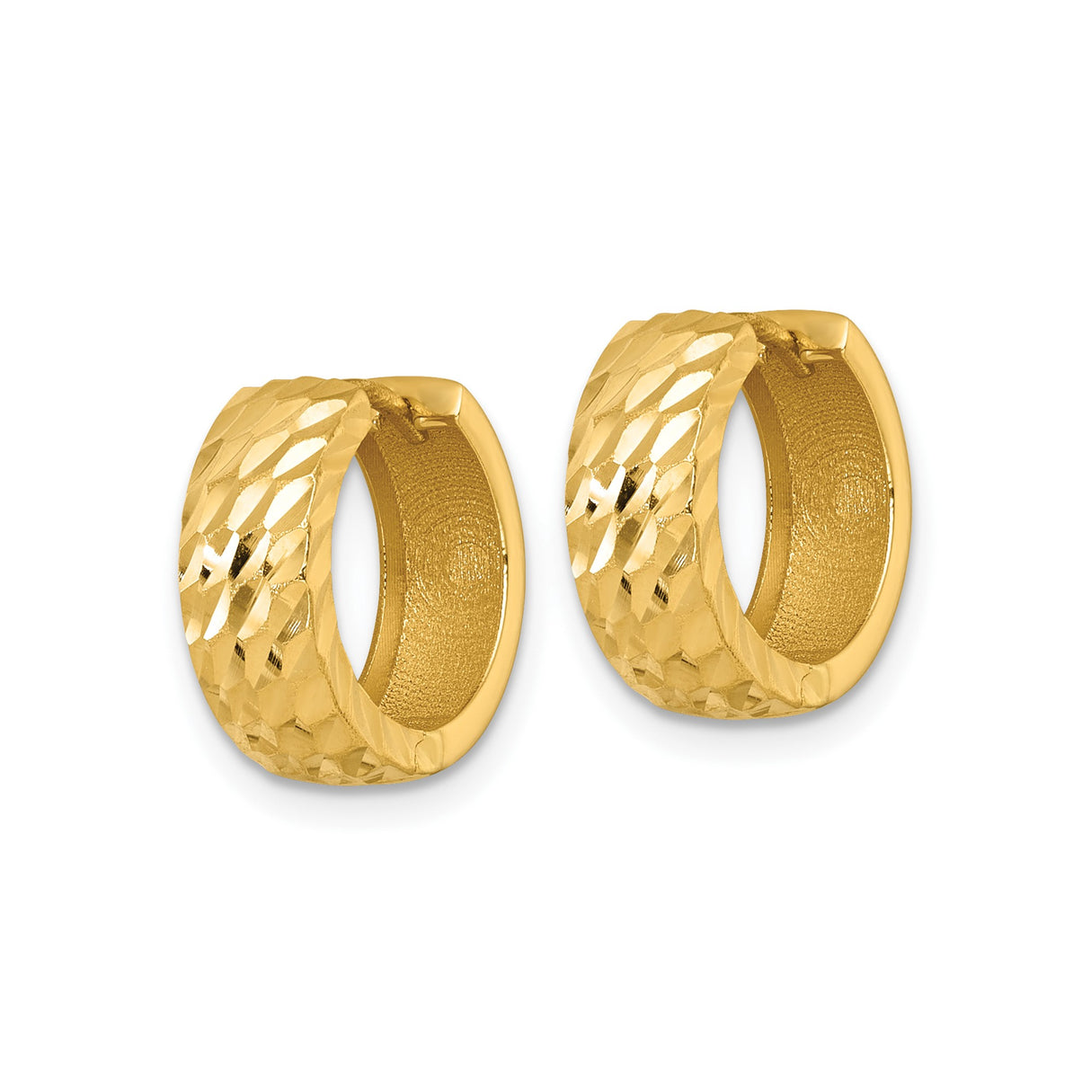 14k Yellow Gold Hoop Earrings, Diamond-Cut Faceted Round Hinged Hoops for Women