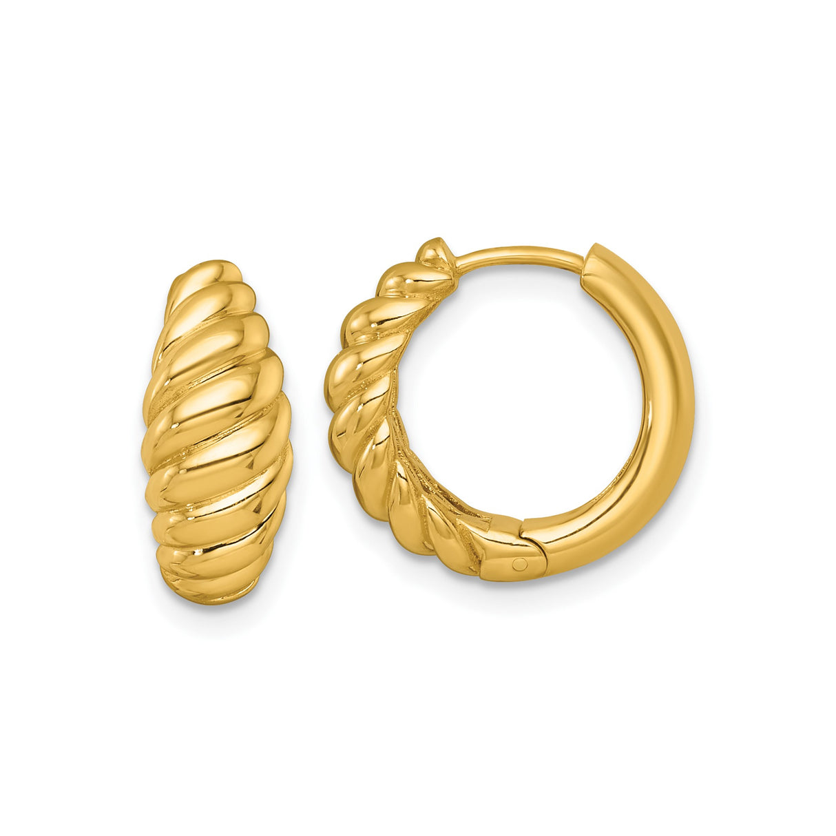 14k Yellow Gold Hoop Earrings with Twisted Rope Design and High Polish Finish
