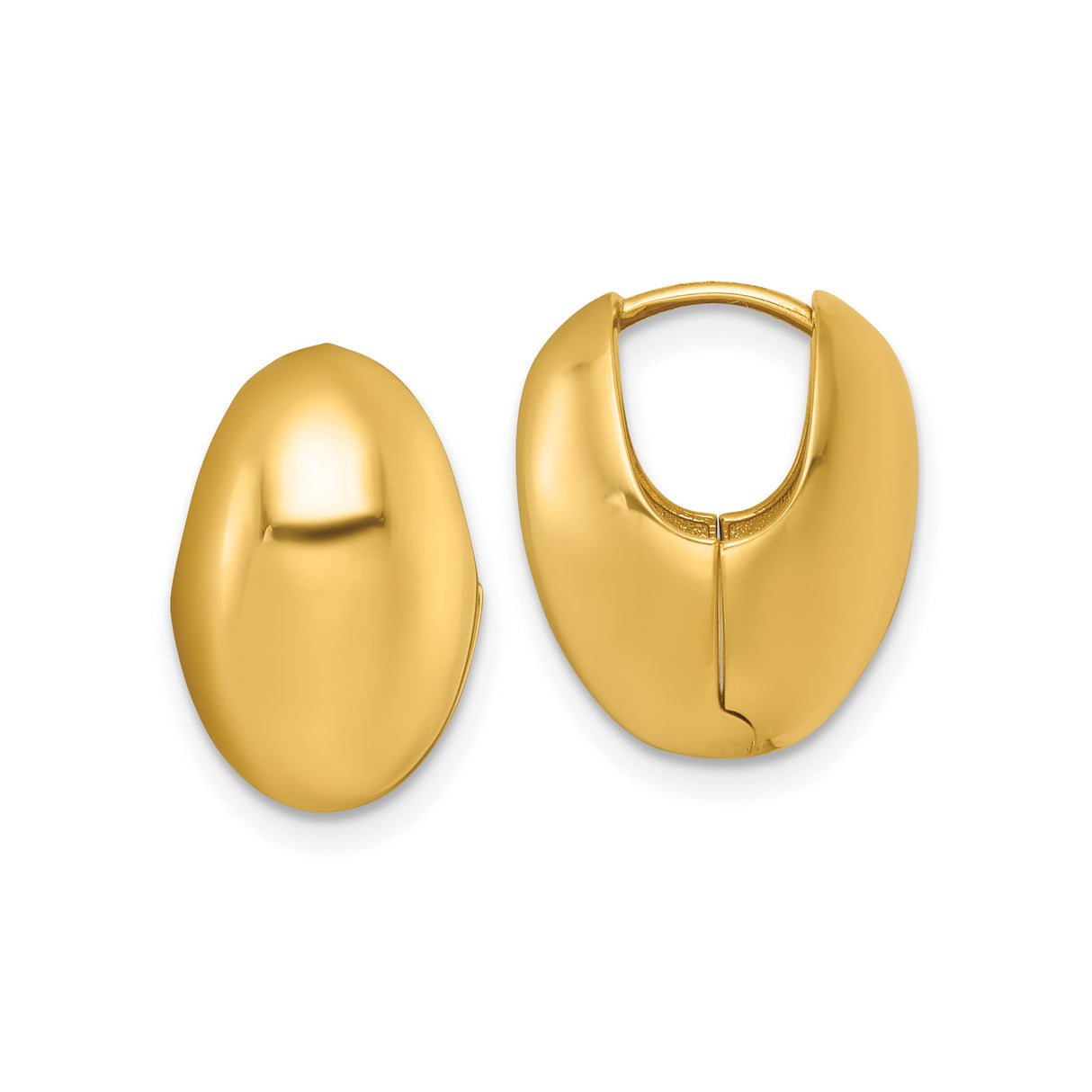 14k Yellow Gold Oval Hoop Earrings, Polished Finish, Minimalist Lightweight Design for Women