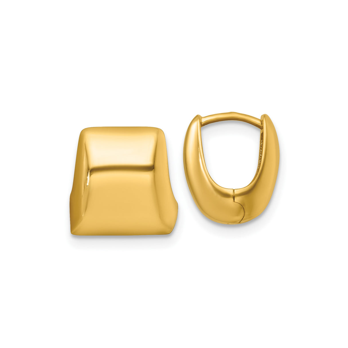 14k Yellow Gold Hoop Earrings with Bold Square Front and Geometric Design