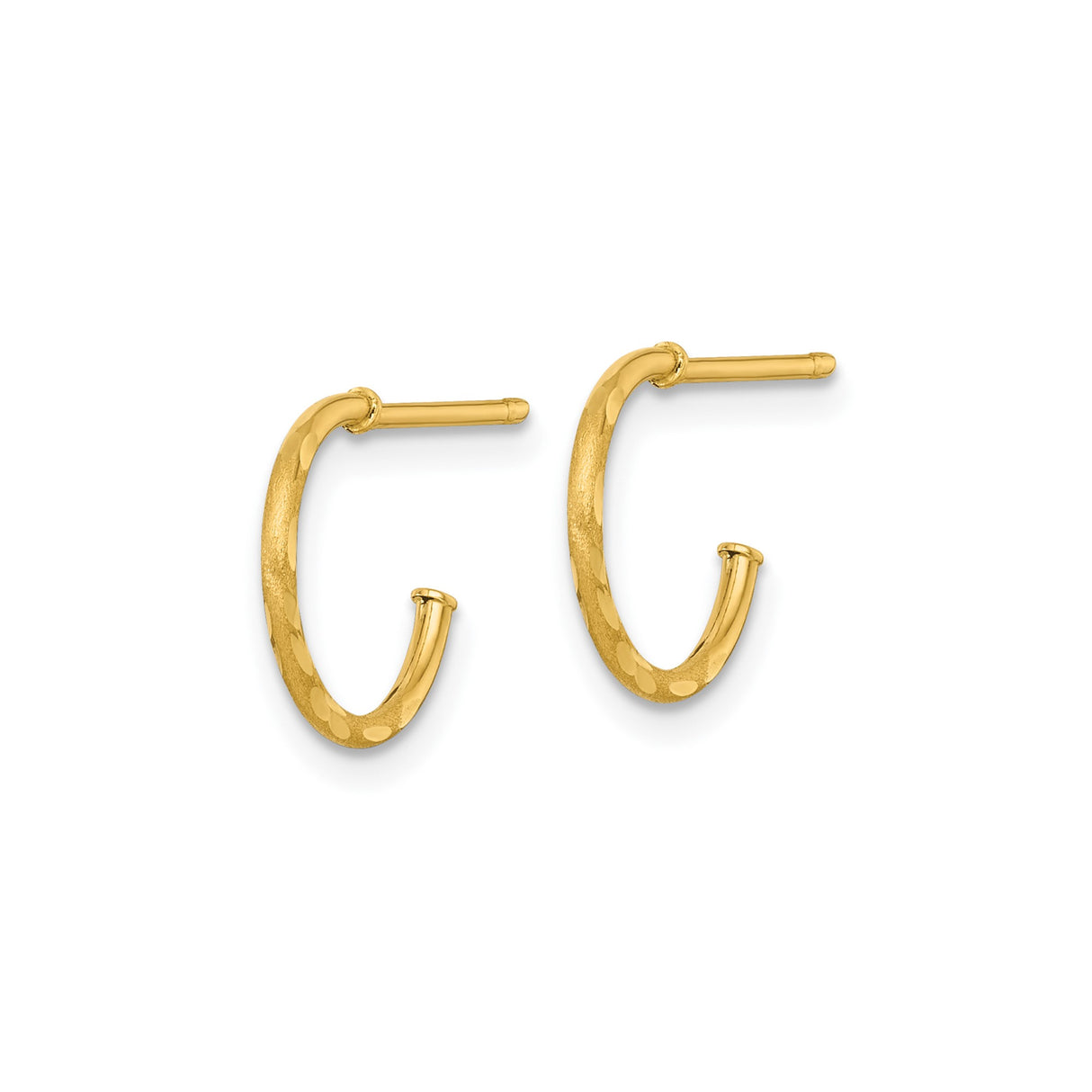 14k Yellow Gold Small Hoop Earrings, Polished Textured Finish, Lightweight Minimalist Style