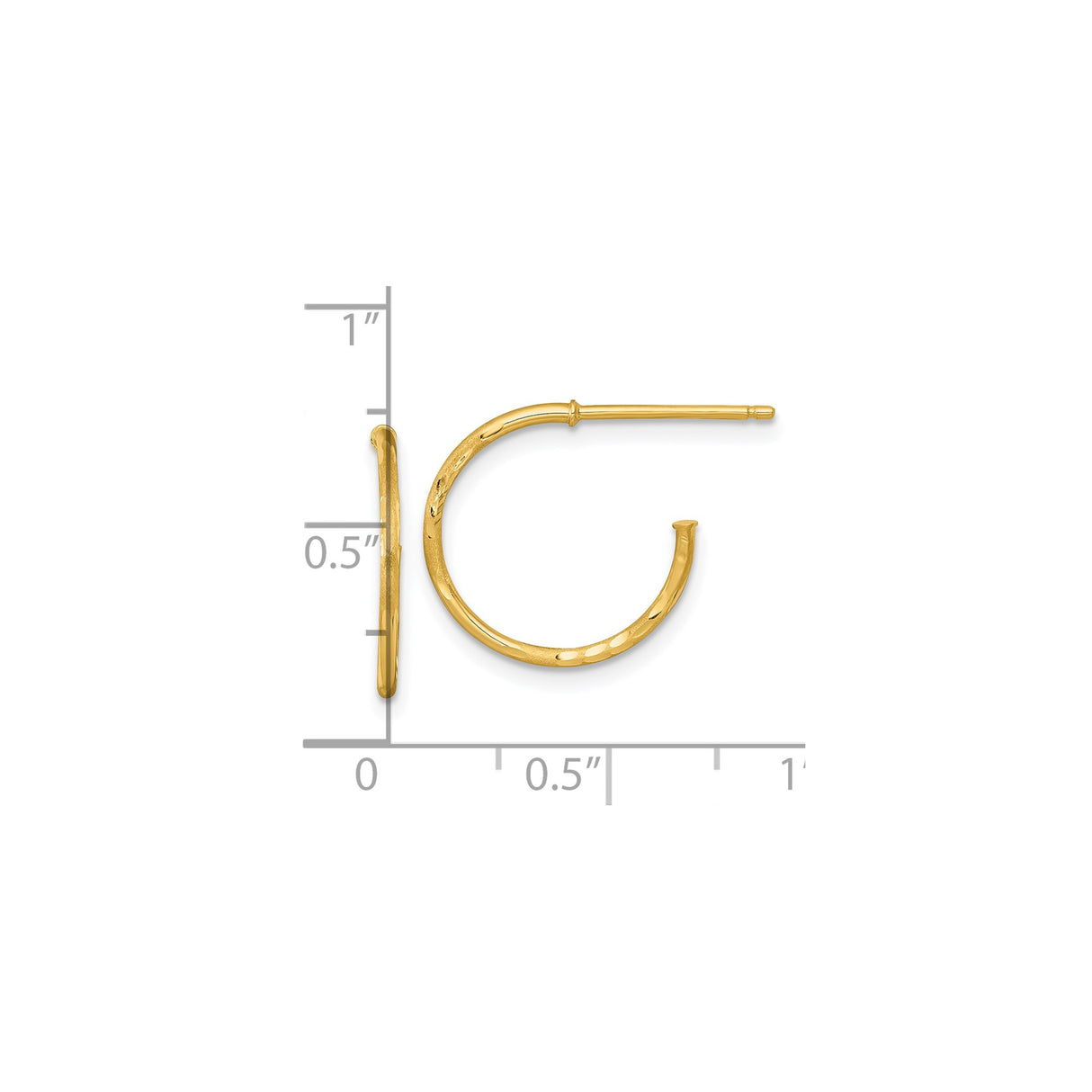 14k Yellow Gold Hoop Earrings, Twisted Texture C-Hoops, Lightweight Minimalist Design