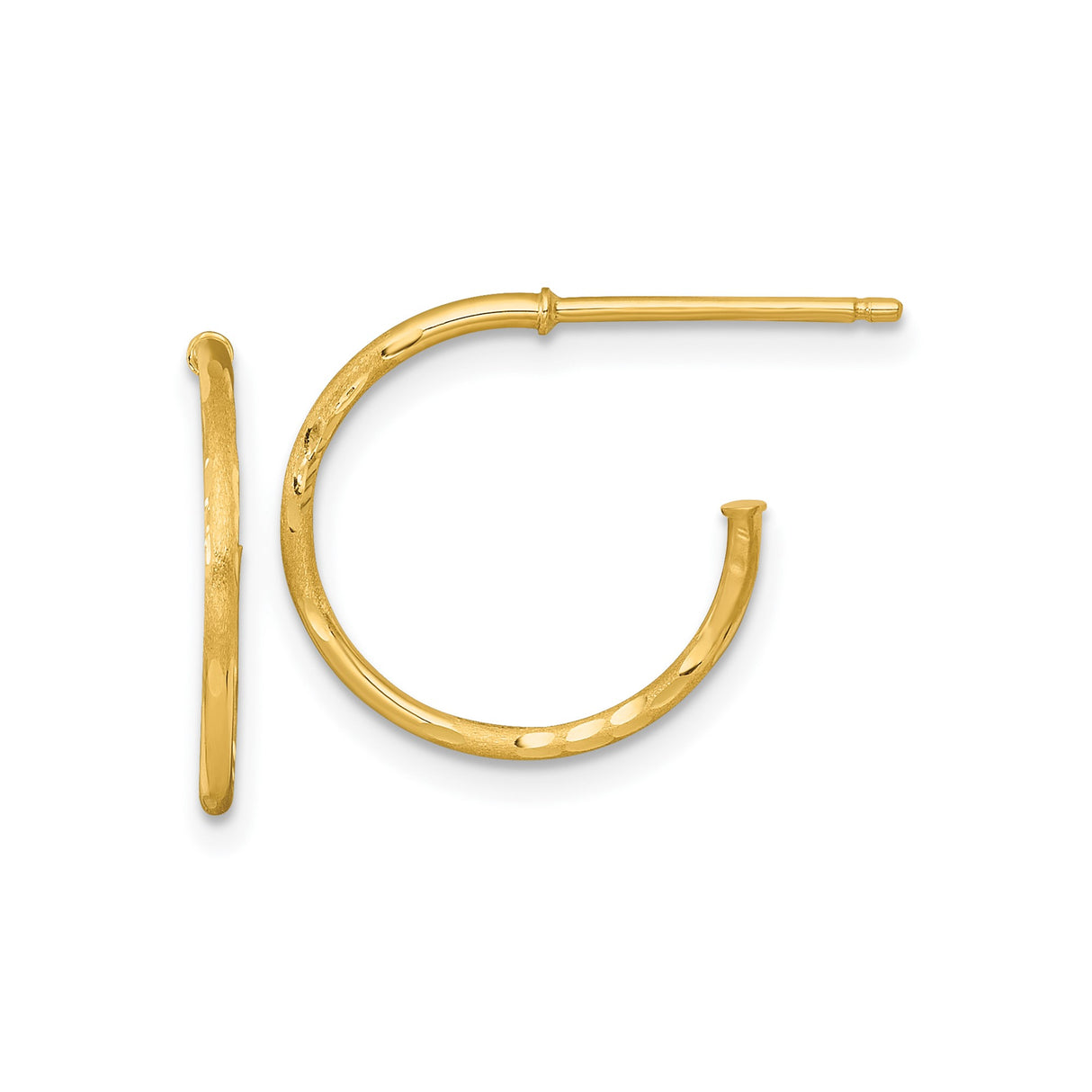 14k Yellow Gold Hoop Earrings, Twisted Texture C-Hoops, Lightweight Minimalist Design