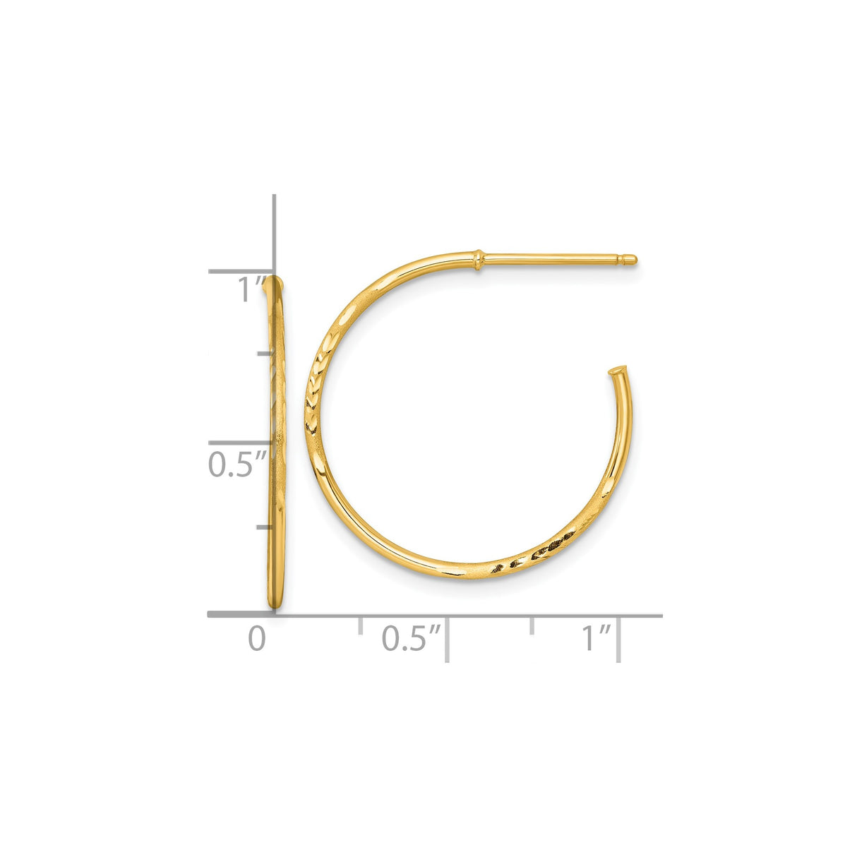 14k Yellow Gold Hoop Earrings, Diamond Cut and Polished Finish, Lightweight Open Hoop Design