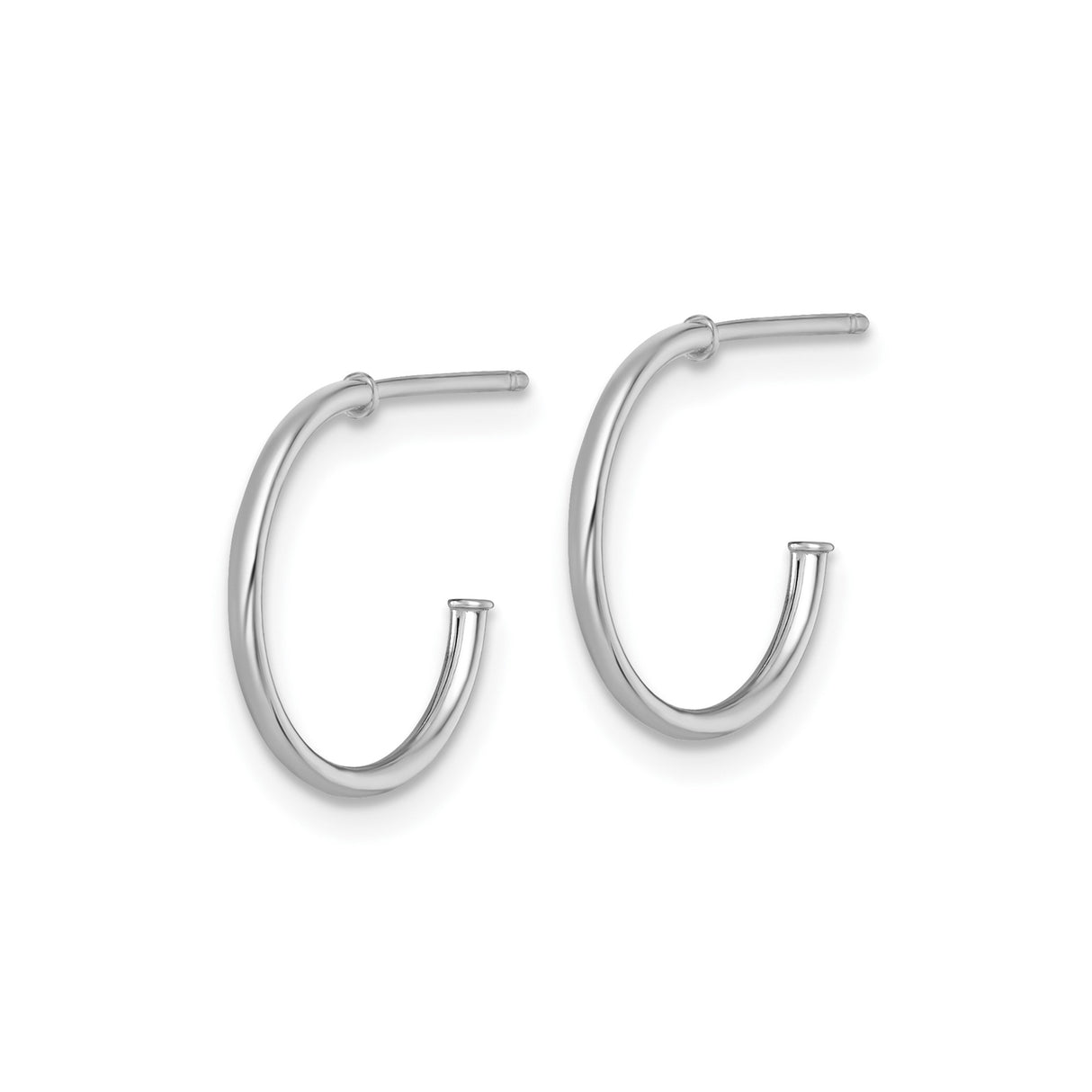 14k White Gold Hoop Earrings, Polished C-Hoop Design, Minimalist Modern Style for Women