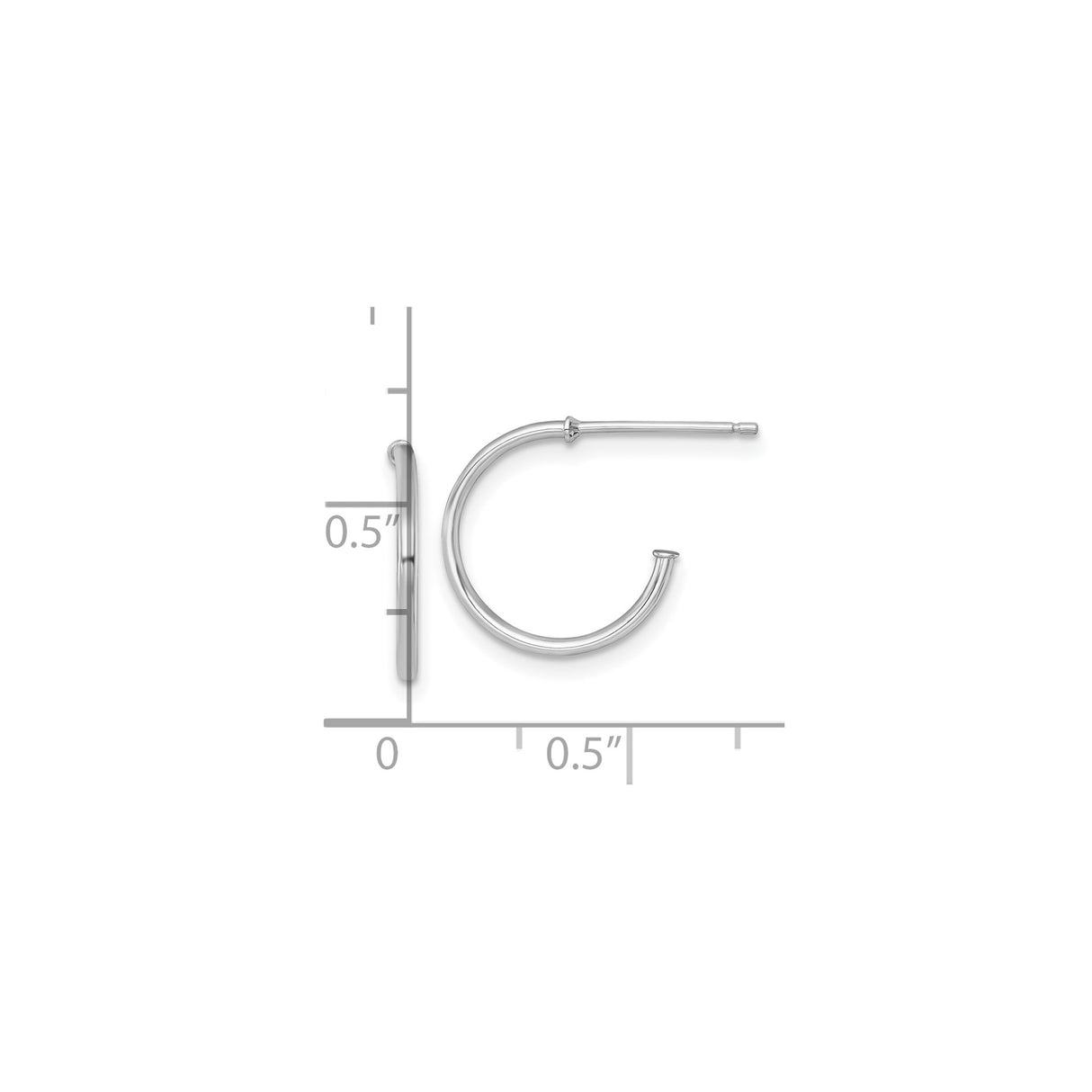 14k White Gold Hoop Earrings, Polished C-Hoop Design, Minimalist Modern Style for Women