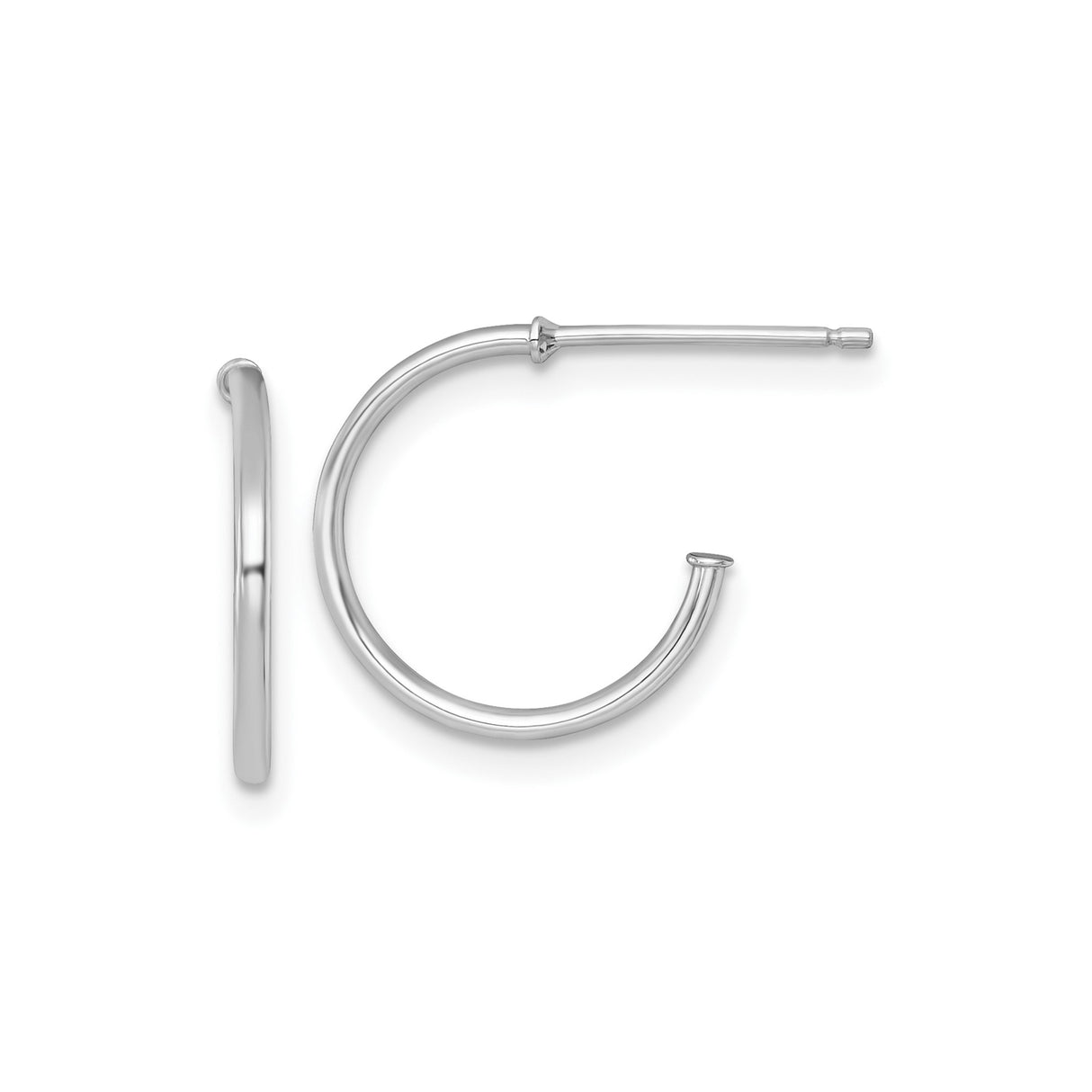 14k White Gold Hoop Earrings, Polished C-Hoop Design, Minimalist Modern Style for Women