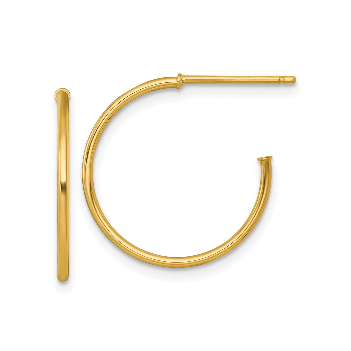 14k Yellow Gold Hoop Earrings, Solid Round Minimalist Design, Lightweight for Women