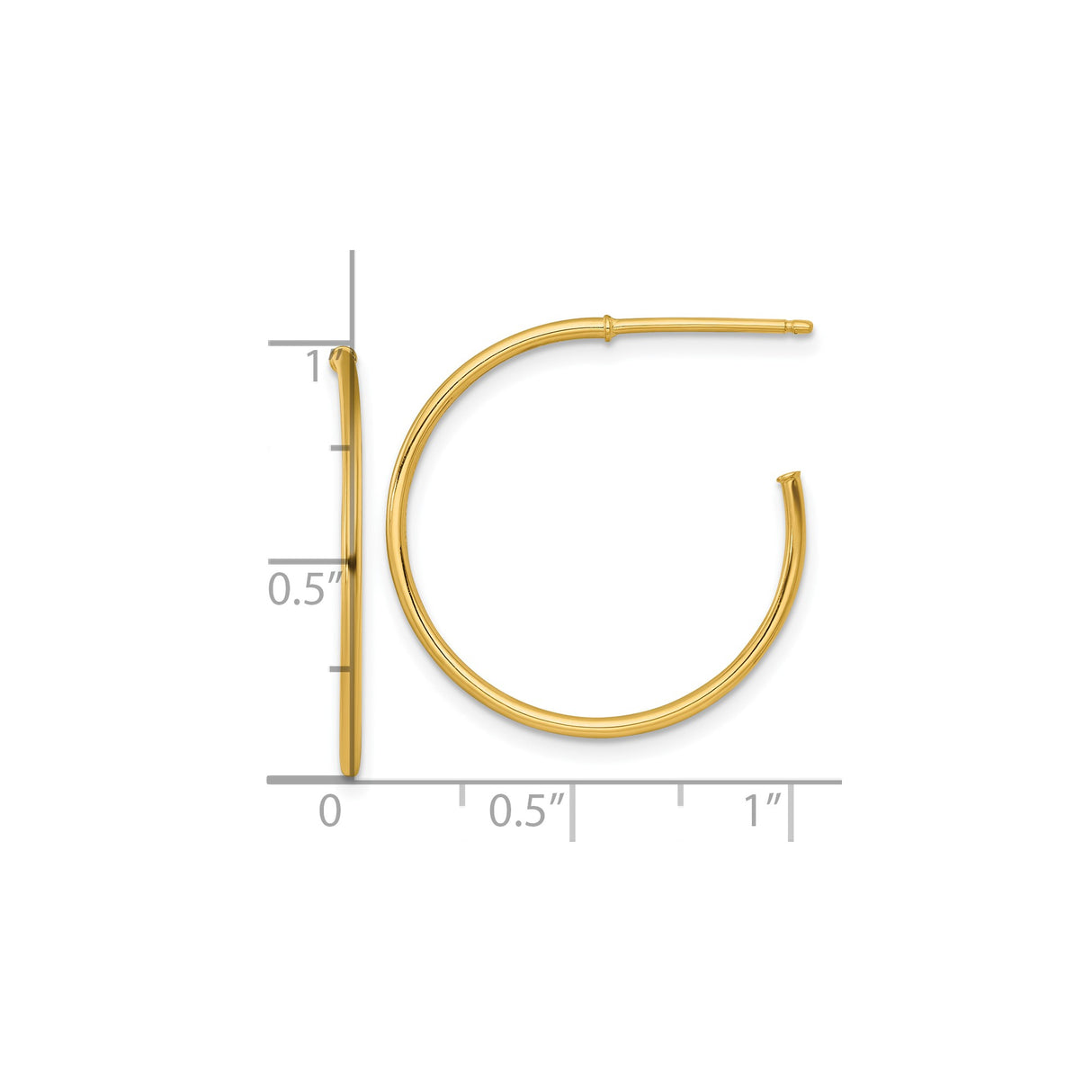 14k Yellow Gold Hoop Earrings, Sleek Polished Open Curved Design, Lightweight Minimalist Style