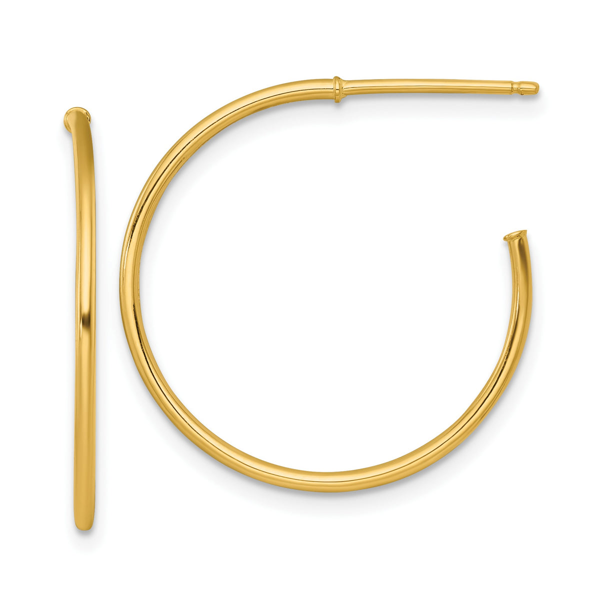 14k Yellow Gold Hoop Earrings, Sleek Polished Open Curved Design, Lightweight Minimalist Style