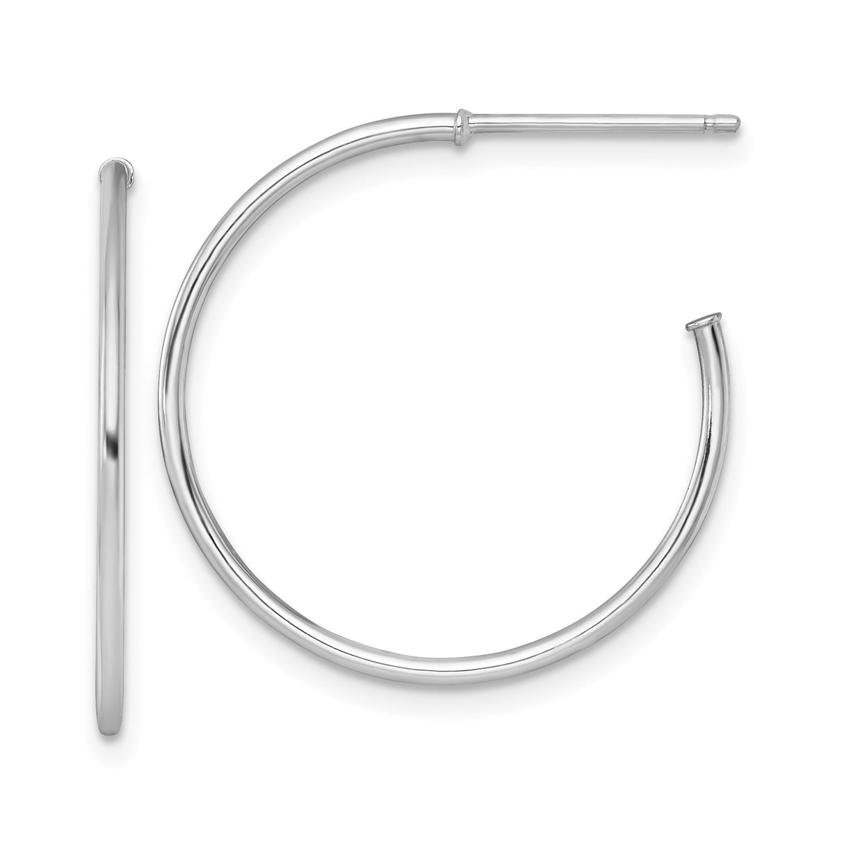 14k White Gold Hoop Earrings, Polished Round Lightweight Hoops, Minimalist Modern Design