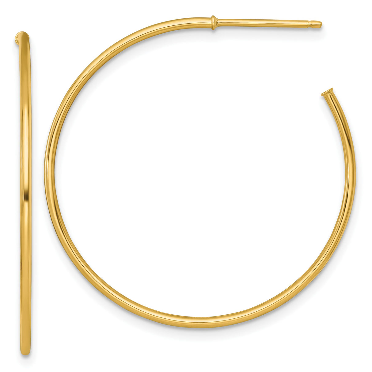 14k Yellow Gold Hoop Earrings, Lightweight Polished Design, Minimalist Round Style for Women
