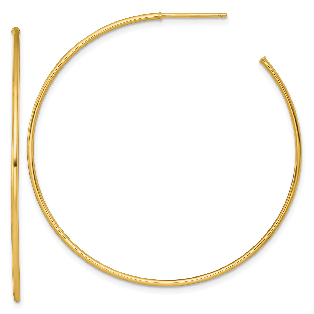 14k Yellow Gold Hoop Earrings, Medium Round, Sleek Minimalist Design, Polished Finish