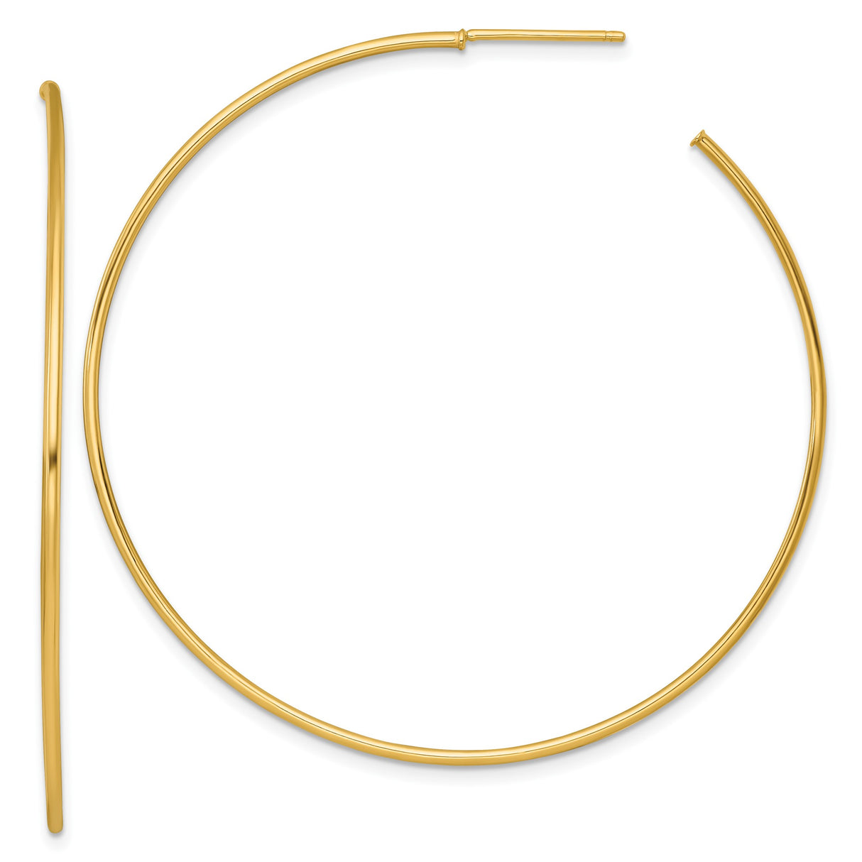 14k Yellow Gold Hoop Earrings, Large Lightweight Smooth Polished Minimalist Round Design