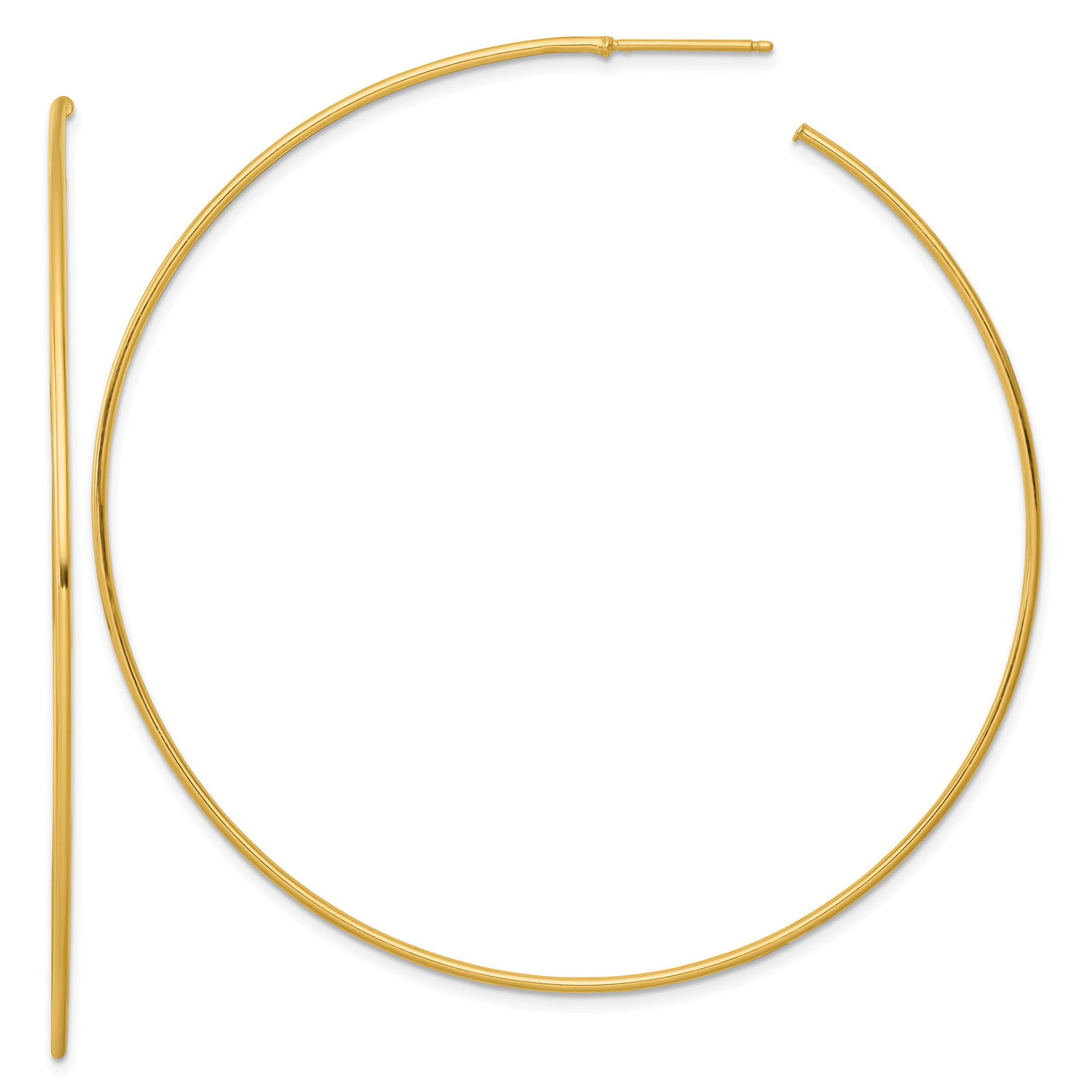14k Yellow Gold Hoop Earrings, Thin Minimalist Open Design, Lightweight Polished Style