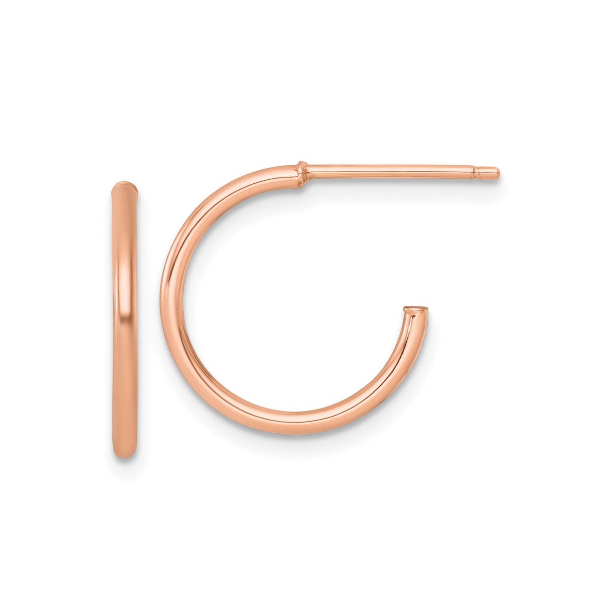 14k Rose Gold C-Hoop Post Earrings, Polished Minimalist Design for Women