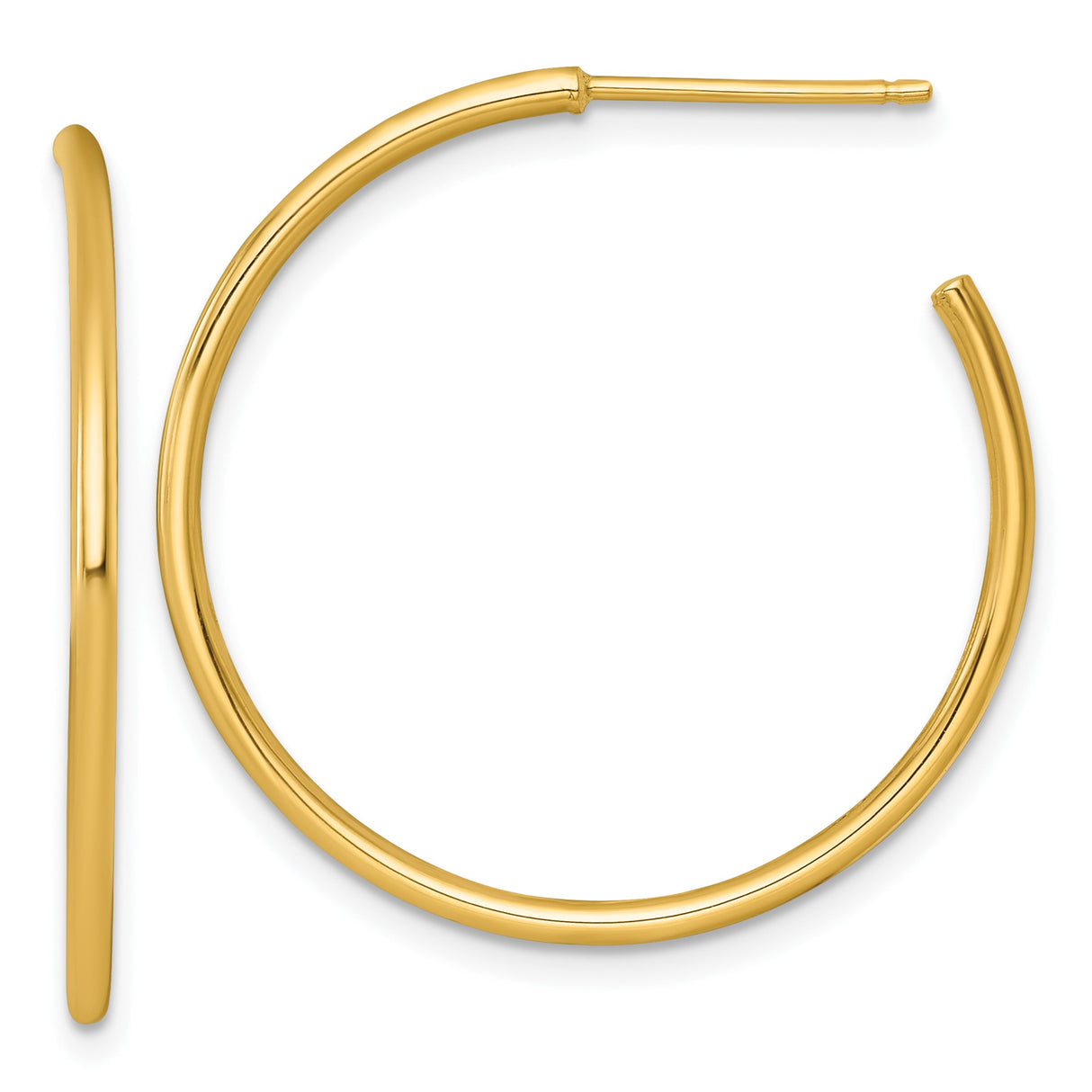 14k Yellow Gold Hoop Earrings, Medium Classic Round Hoops with Post Back for Women