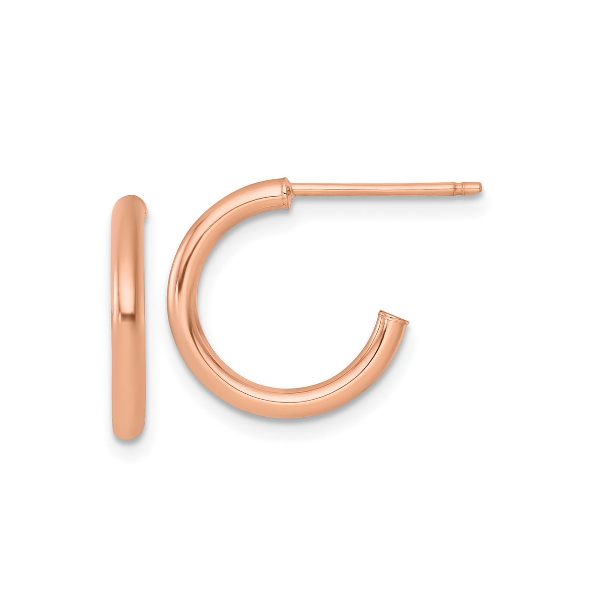 14k Rose Gold Hoop Earrings, Minimalist Tube Design with Smooth Polished Finish