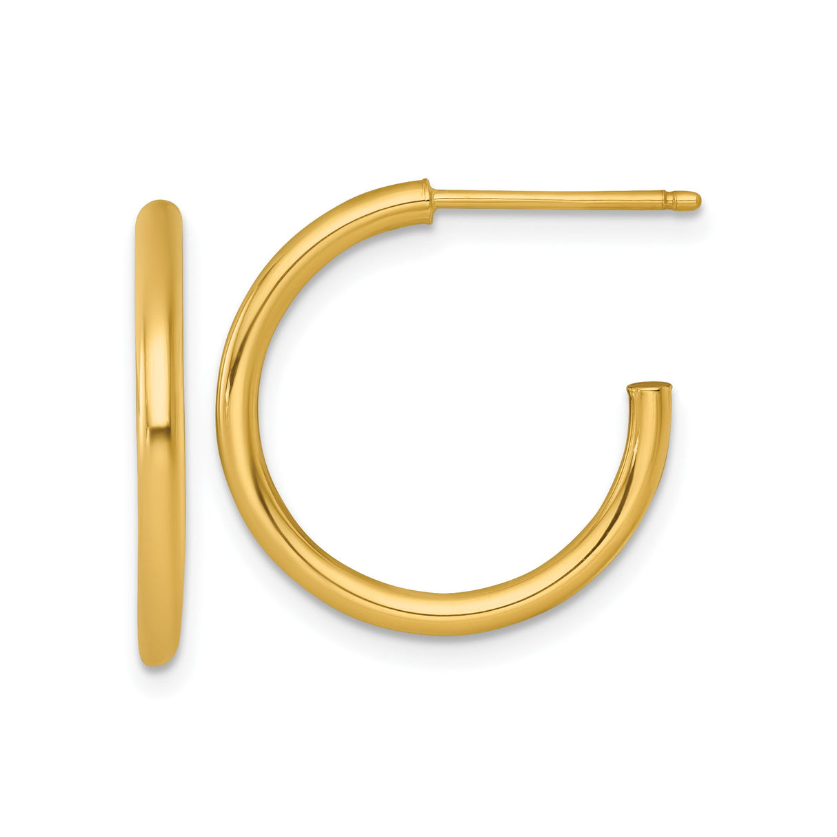 14k Yellow Gold Hoop Earrings, Polished Medium Tube Hoops, Minimalist Classic Design for Women