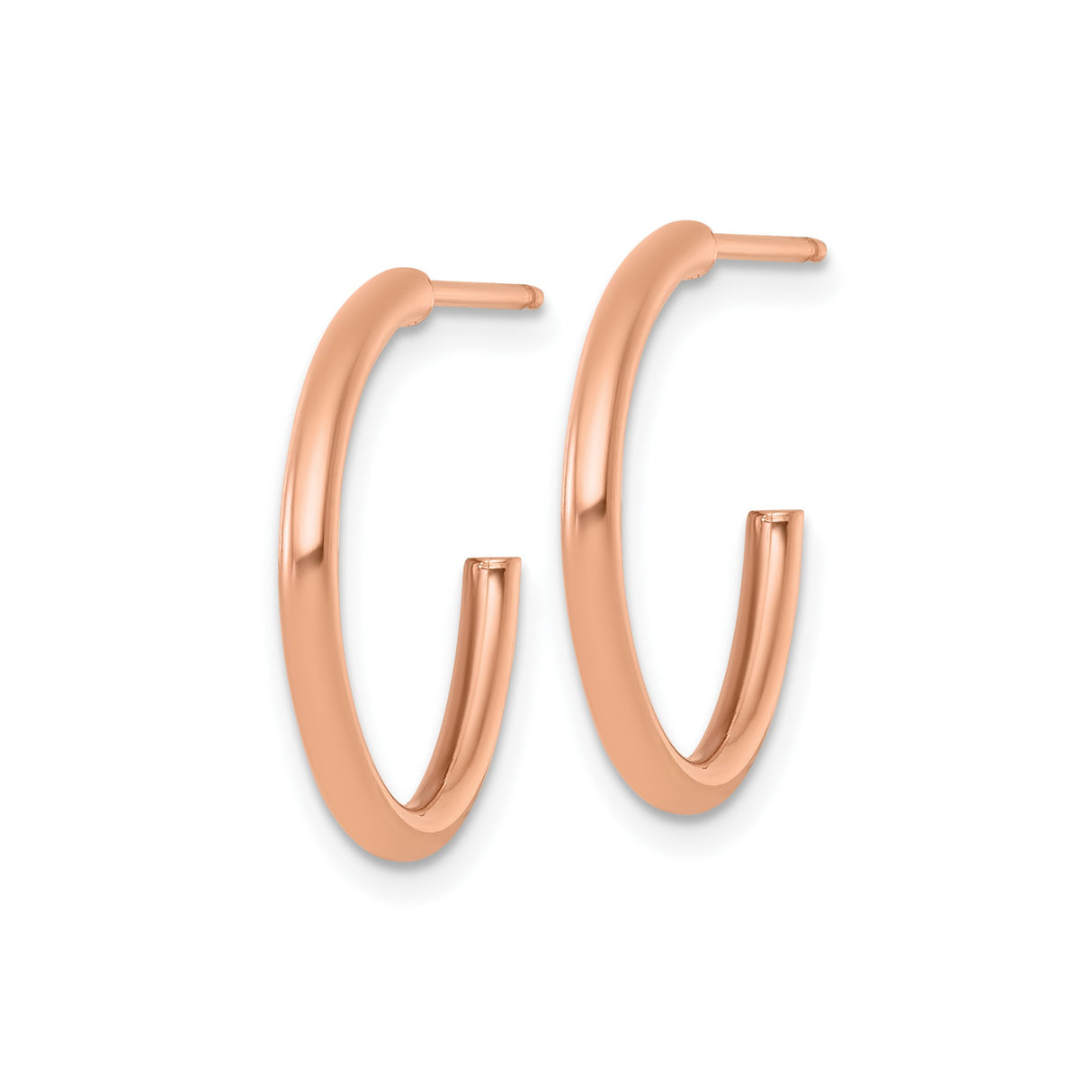 14k Rose Gold Hoop Earrings, Classic Polished Tube Design, Lightweight Minimalist Style