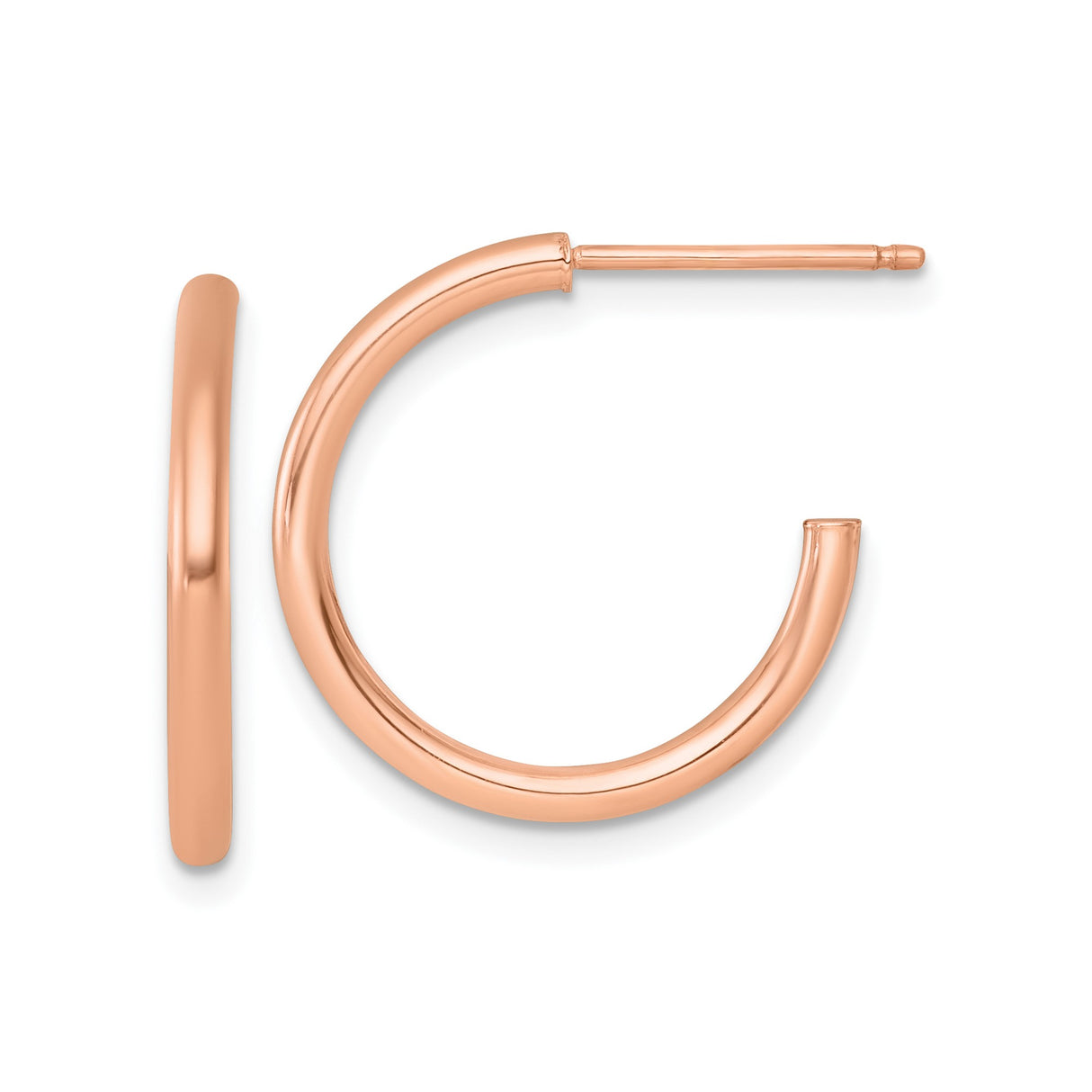 14k Rose Gold Hoop Earrings, Classic Polished Tube Design, Lightweight Minimalist Style