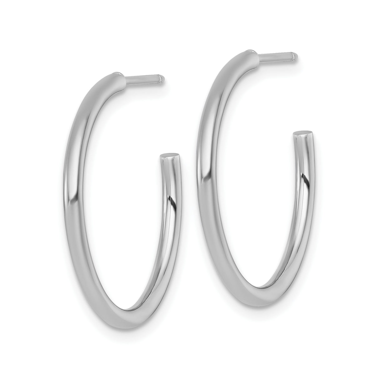 14k White Gold C-Hoop Earrings, Lightweight Polished Tube Design with Post Backs