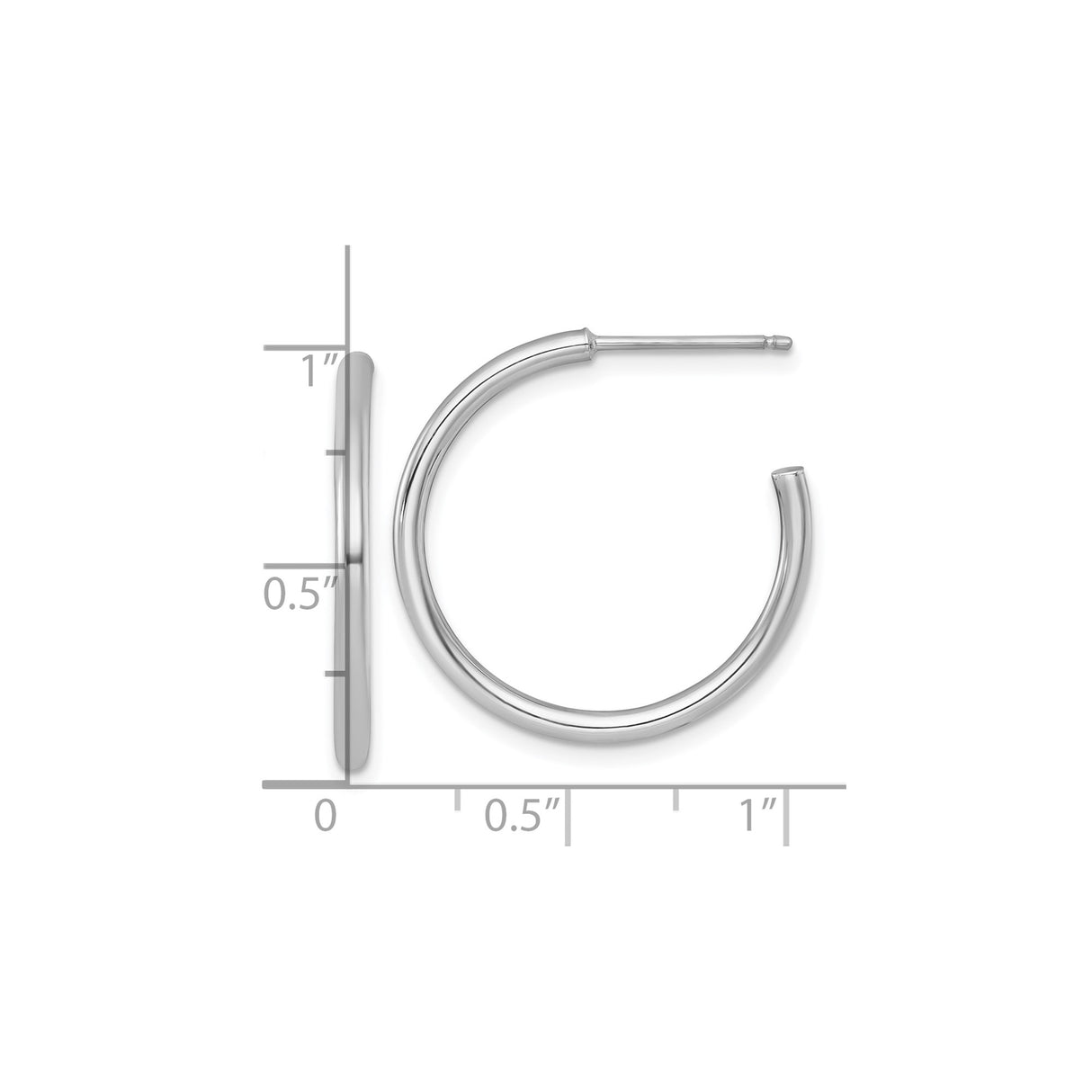 14k White Gold C-Hoop Earrings, Lightweight Polished Tube Design with Post Backs