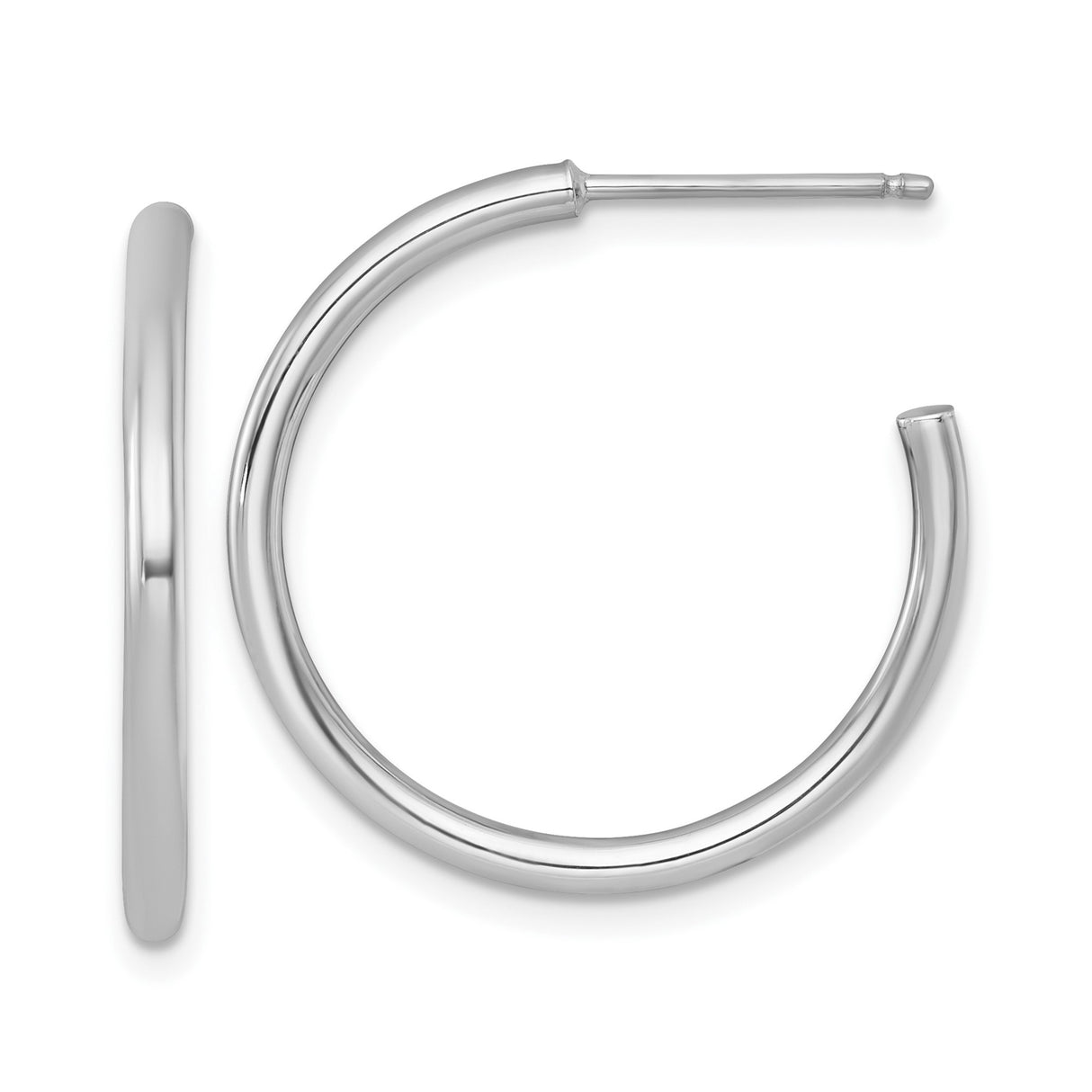 14k White Gold C-Hoop Earrings, Lightweight Polished Tube Design with Post Backs