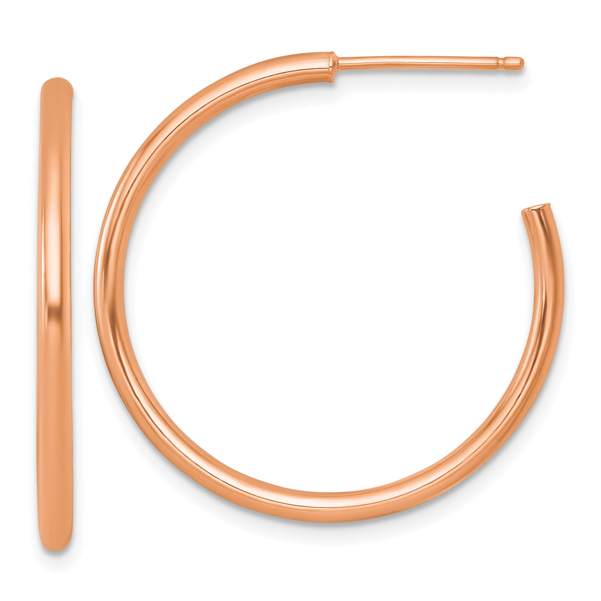 14k Rose Gold Hoop Earrings, Medium Rounded Polished Design, Lightweight Everyday Style