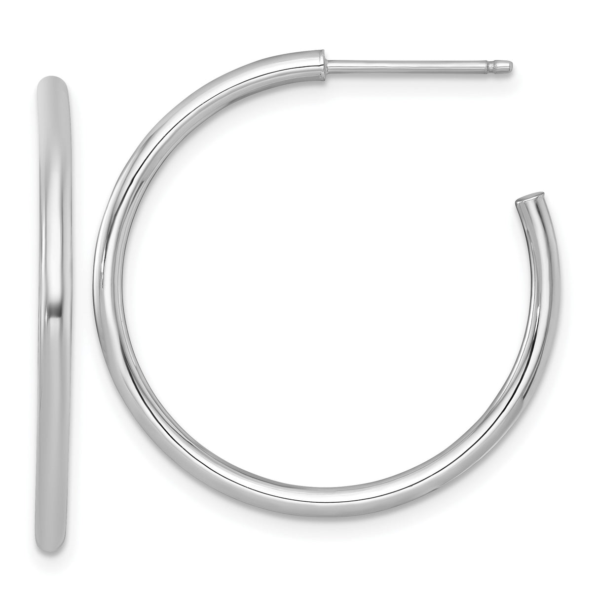 14k White Gold Hoop Earrings, Classic Polished Tube Design, Lightweight Minimalist Style