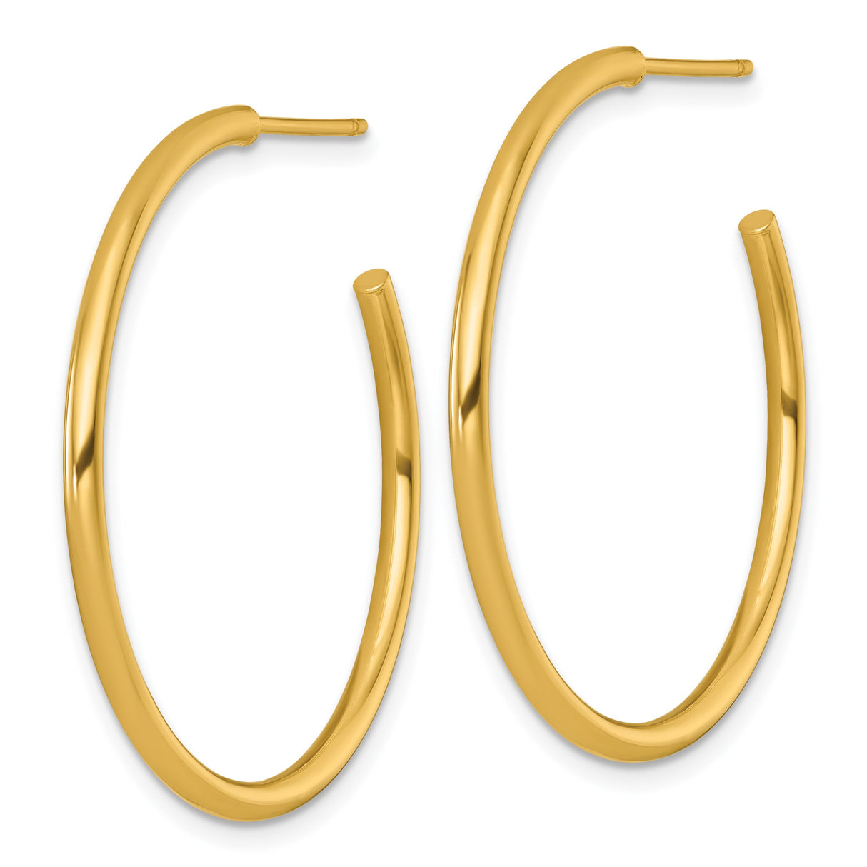 14k Yellow Gold Hoop Earrings, Classic Round Tube Design, Polished Finish, Lightweight for Women