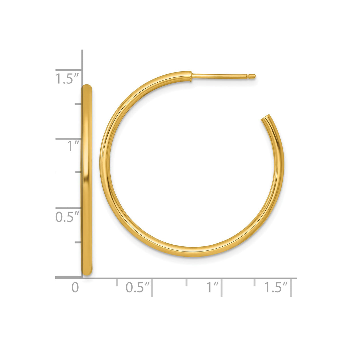 14k Yellow Gold Hoop Earrings, Classic Round Tube Design, Polished Finish, Lightweight for Women