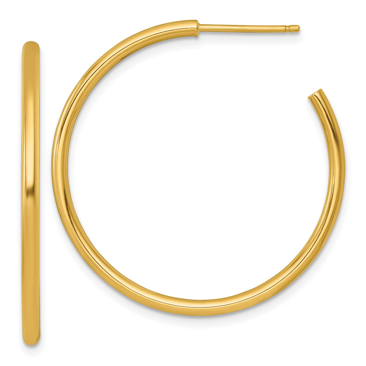 14k Yellow Gold Hoop Earrings, Classic Round Tube Design, Polished Finish, Lightweight for Women