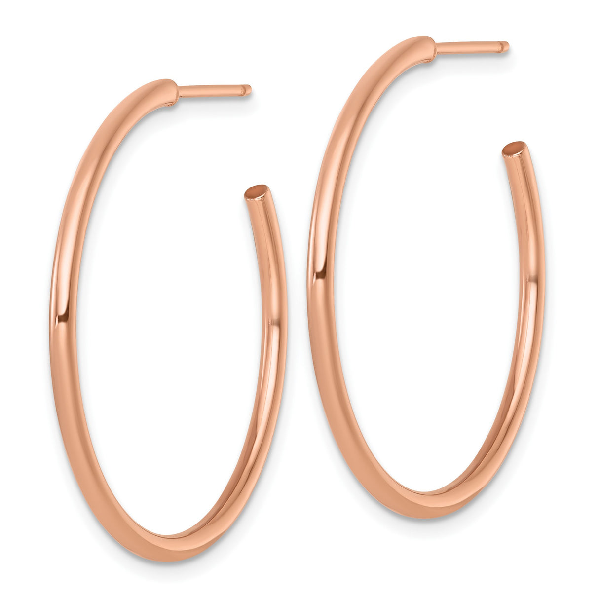 14k Rose Gold Hoop Earrings, Classic Round Tube with Polished Finish, Minimalist Style for Women