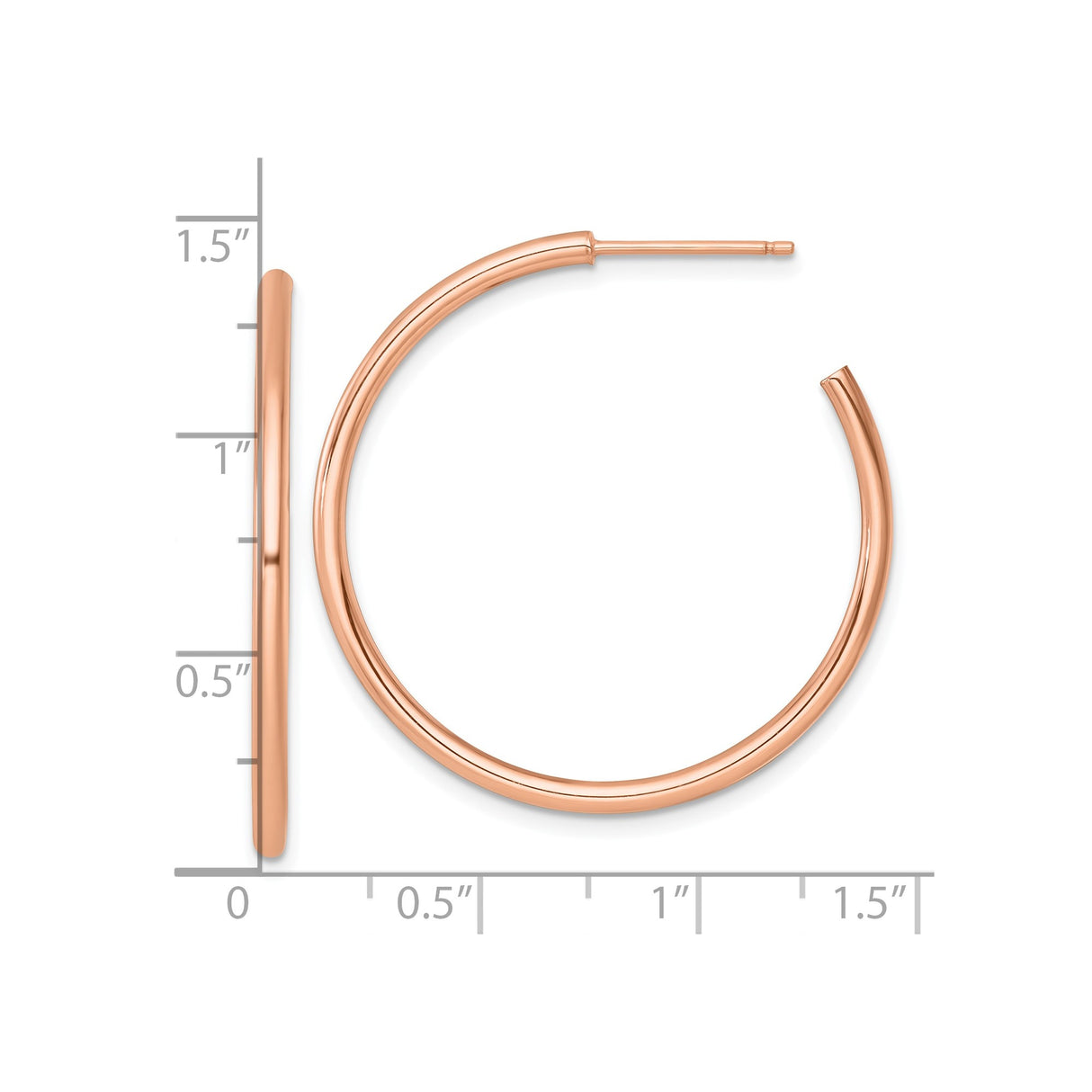 14k Rose Gold Hoop Earrings, Classic Round Tube with Polished Finish, Minimalist Style for Women