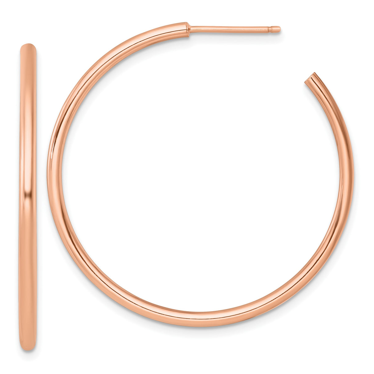 14k Rose Gold Hoop Earrings, Polished Medium Tube Hoops, Sleek Minimalist Design for Women