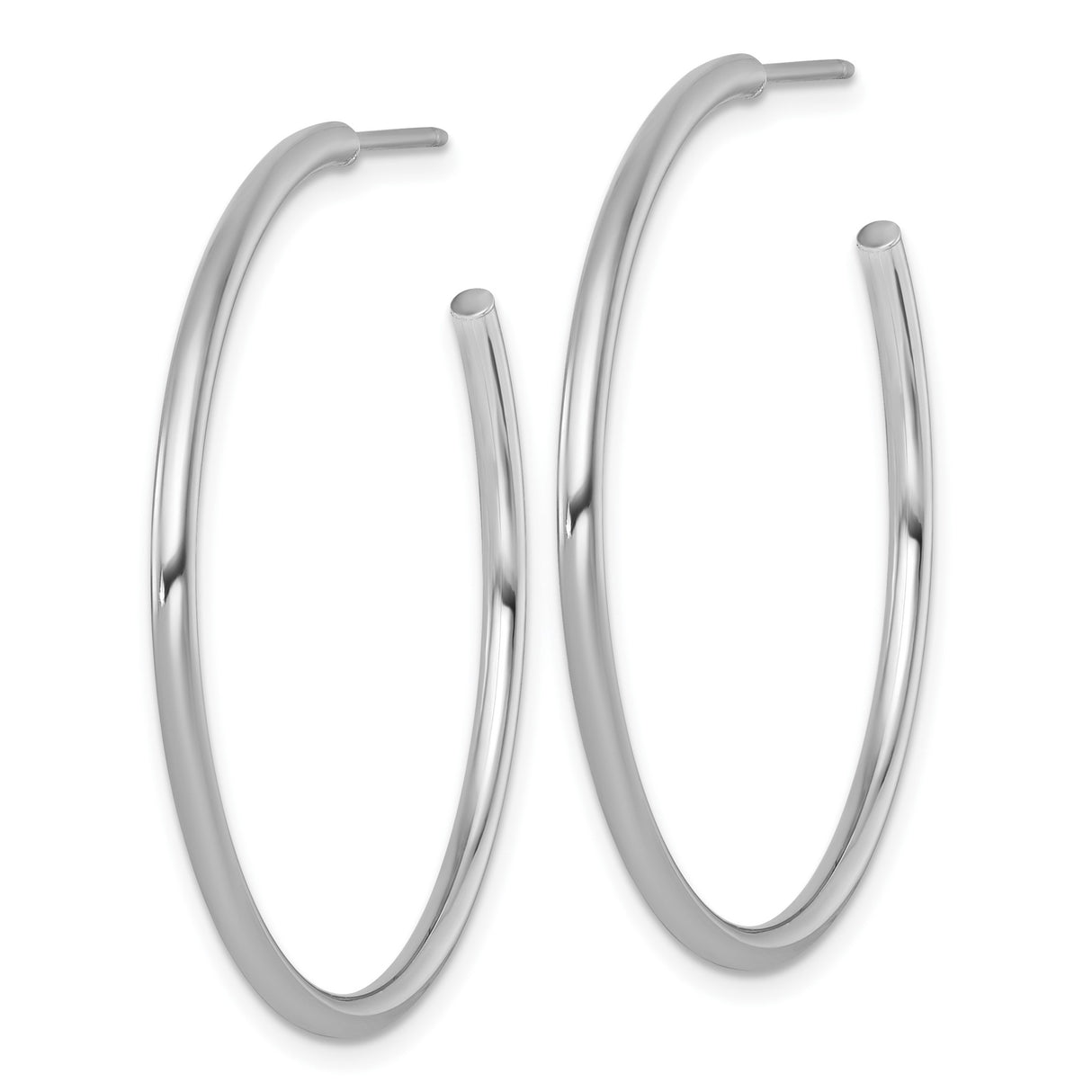 14k White Gold Hoop Earrings, Medium Round Tube Design with High Polish Finish